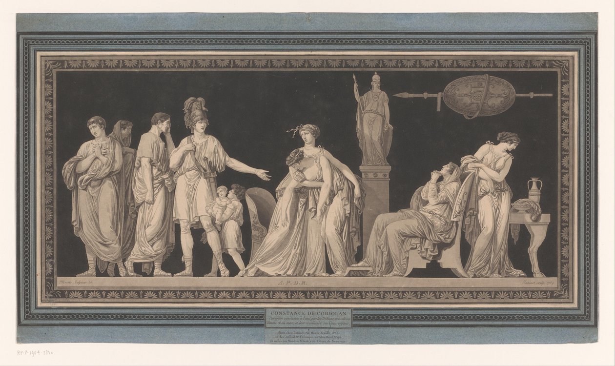 Coriolanus consuela a su esposa y madre Constance de Coriolan (título sobre objeto) de Jean Francois Janinet