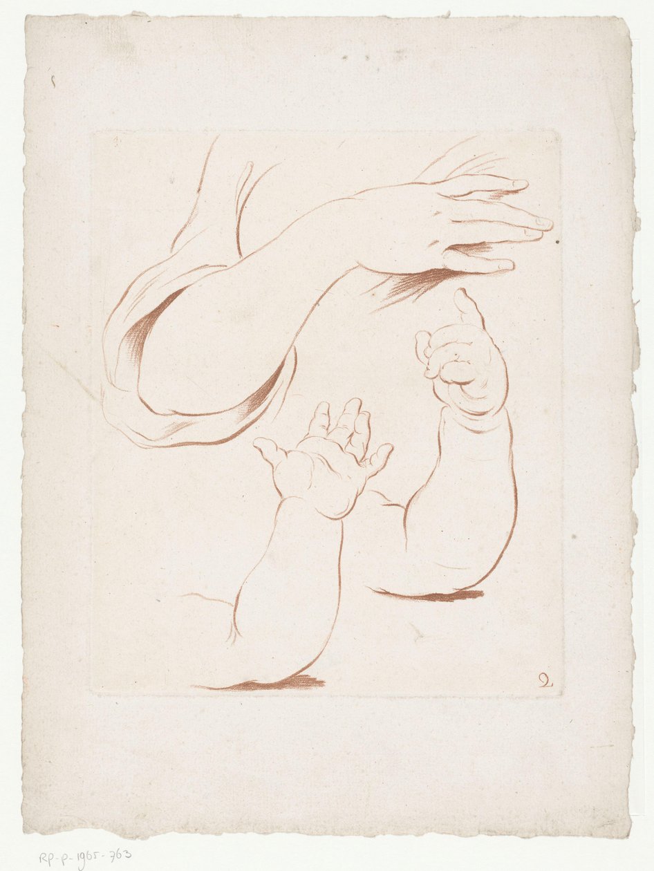 Tres brazos en diferentes posiciones Composiciones con partes del cuerpo humano (título de serie) de Jean Francois Janinet