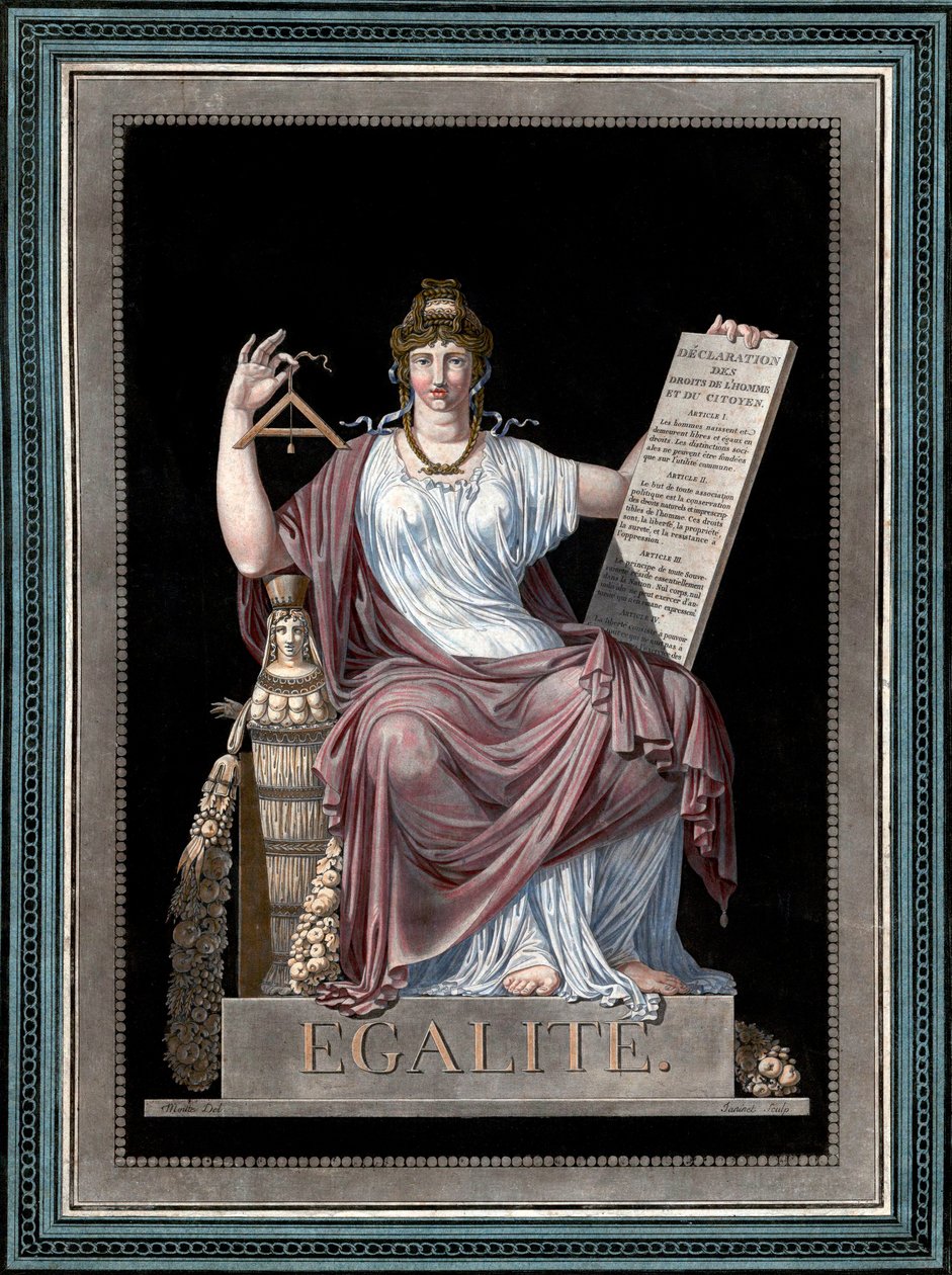 Igualdad - grabado de Jean Francois Janinet - Alegoría de la Igualdad sosteniendo la Declaración de los Derechos Humanos. 1793 de Jean Francois Janinet