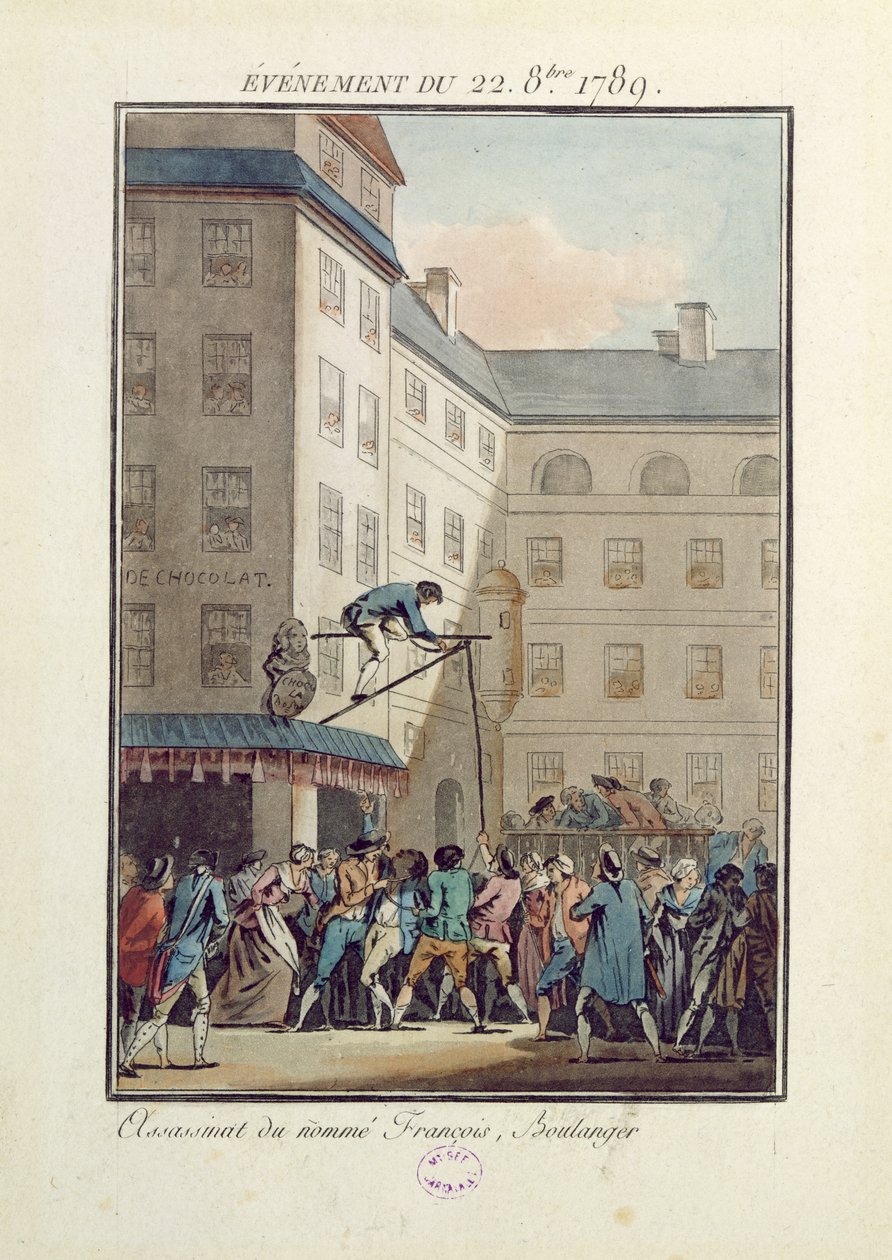 Eventos del 22 de octubre de 1789: Ahorcamiento de un hombre llamado François, un panadero de Jean Francois Janinet