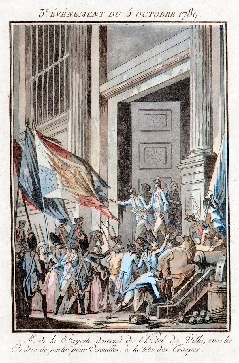 Revolución Francesa - La Fayette saliendo del Ayuntamiento de París para ir a Versalles, 5 de octubre de Jean Francois Janinet