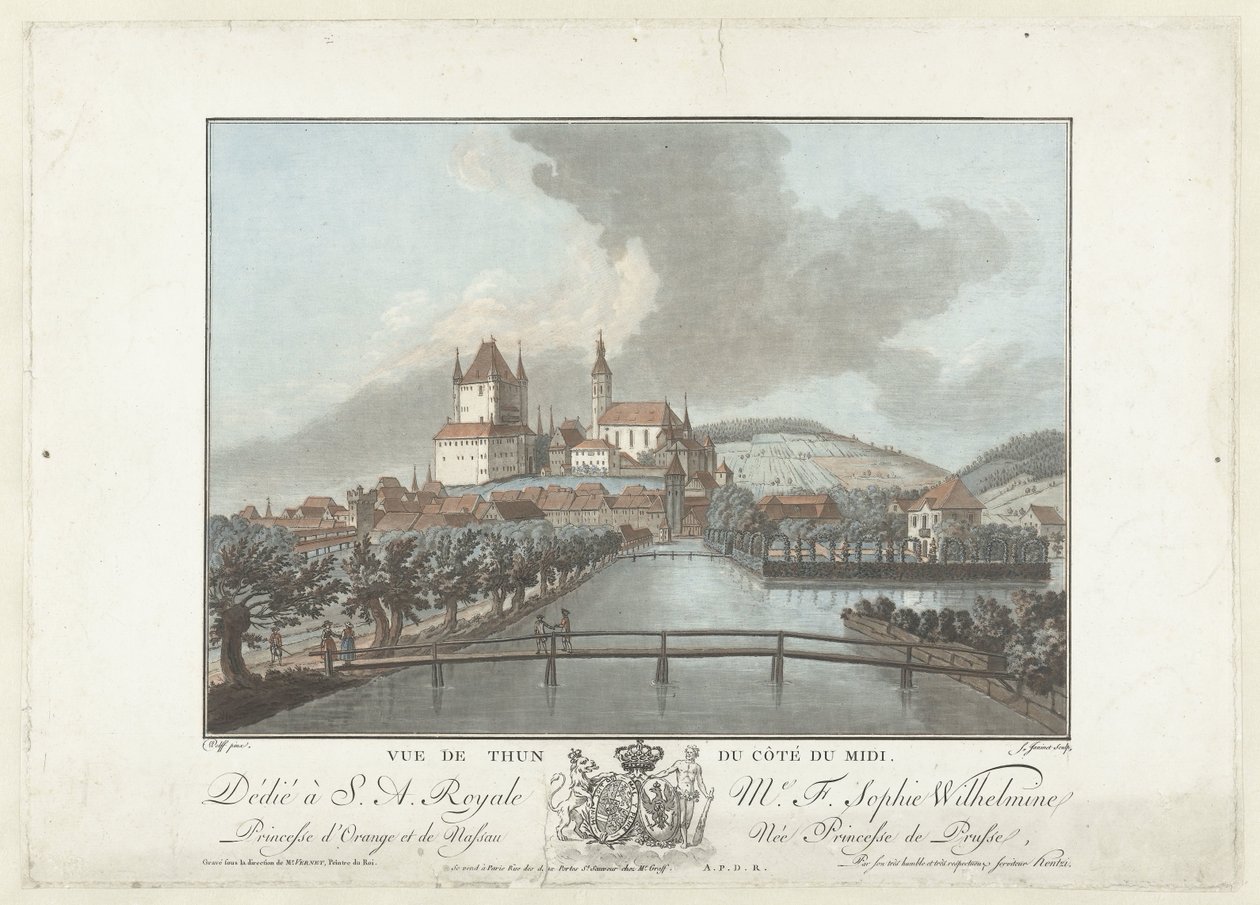 Gezicht op Thun Vista de Thun desde el lado sur (título sobre el objeto) Vistas notables de las montañas de Suiza (título de la serie) de Jean Francois Janinet
