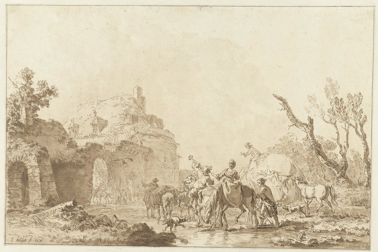 Viajeros en una puerta pago de Jean Francois Janinet