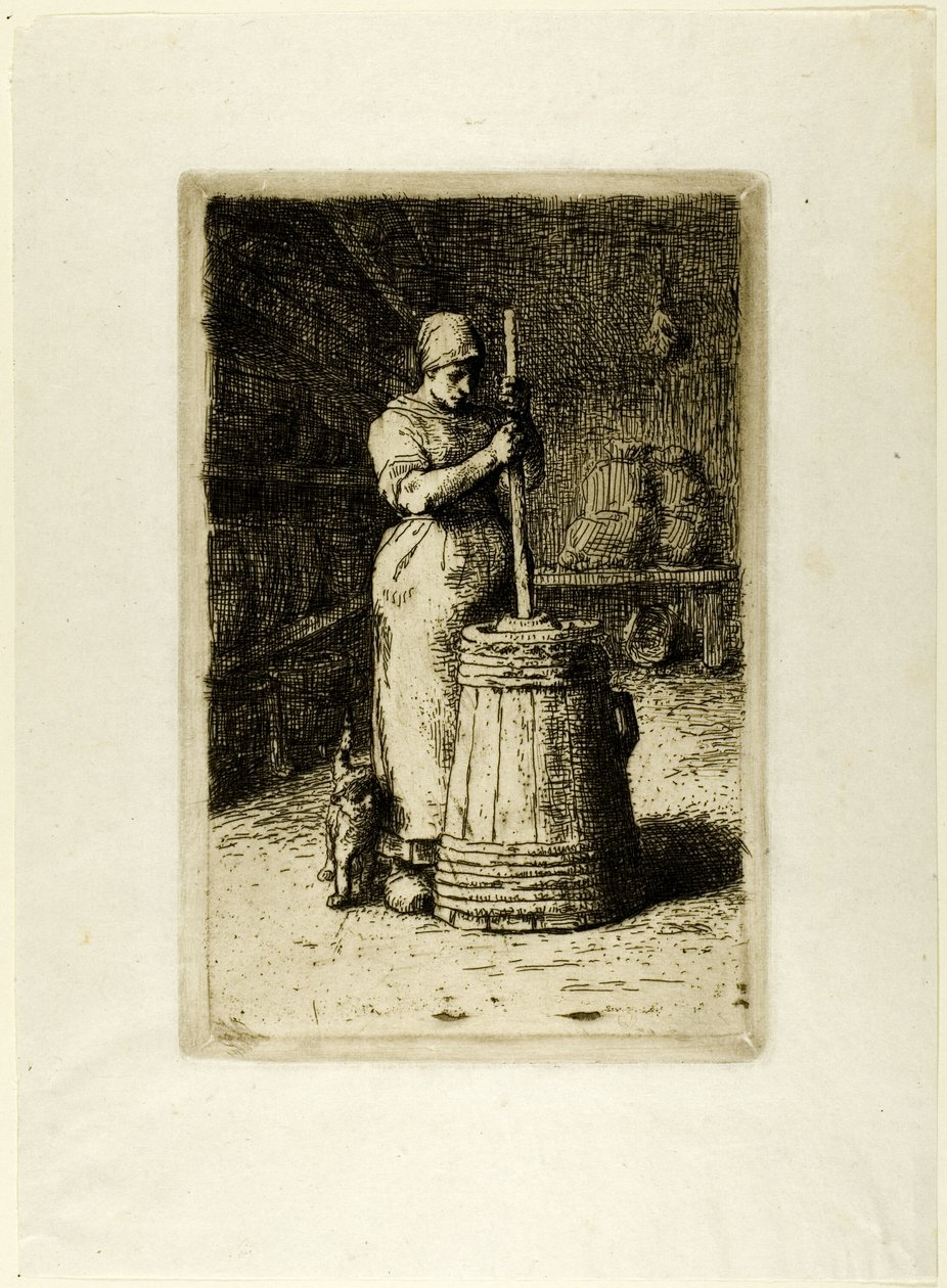 Una mujer batiendo mantequilla de Jean Francois Millet