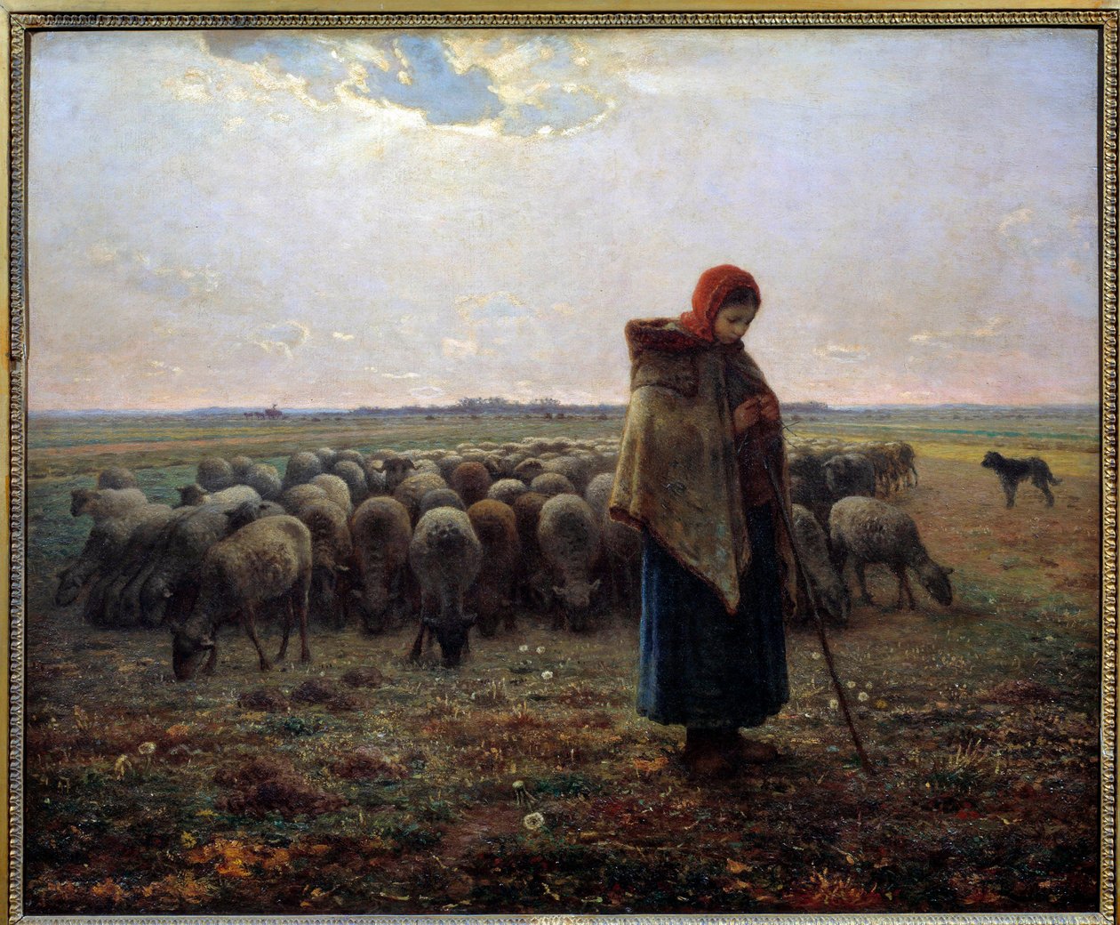 El pastor y sus ovejas llamado el gran pastor. Pintura de Jean Francois Millet (1814-1875) de Jean Francois Millet