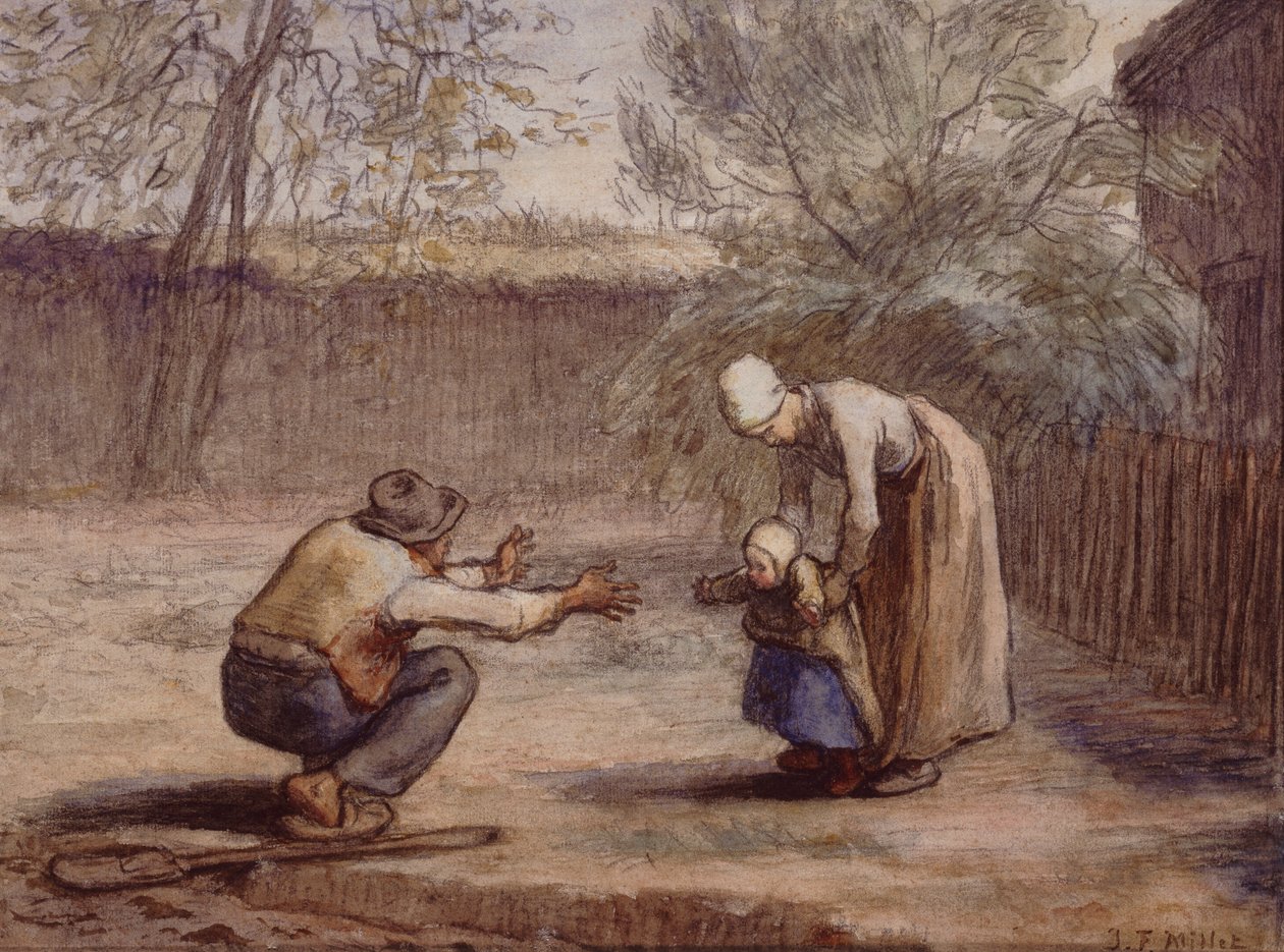 Primeros pasos (tiza y acuarela) de Jean Francois Millet