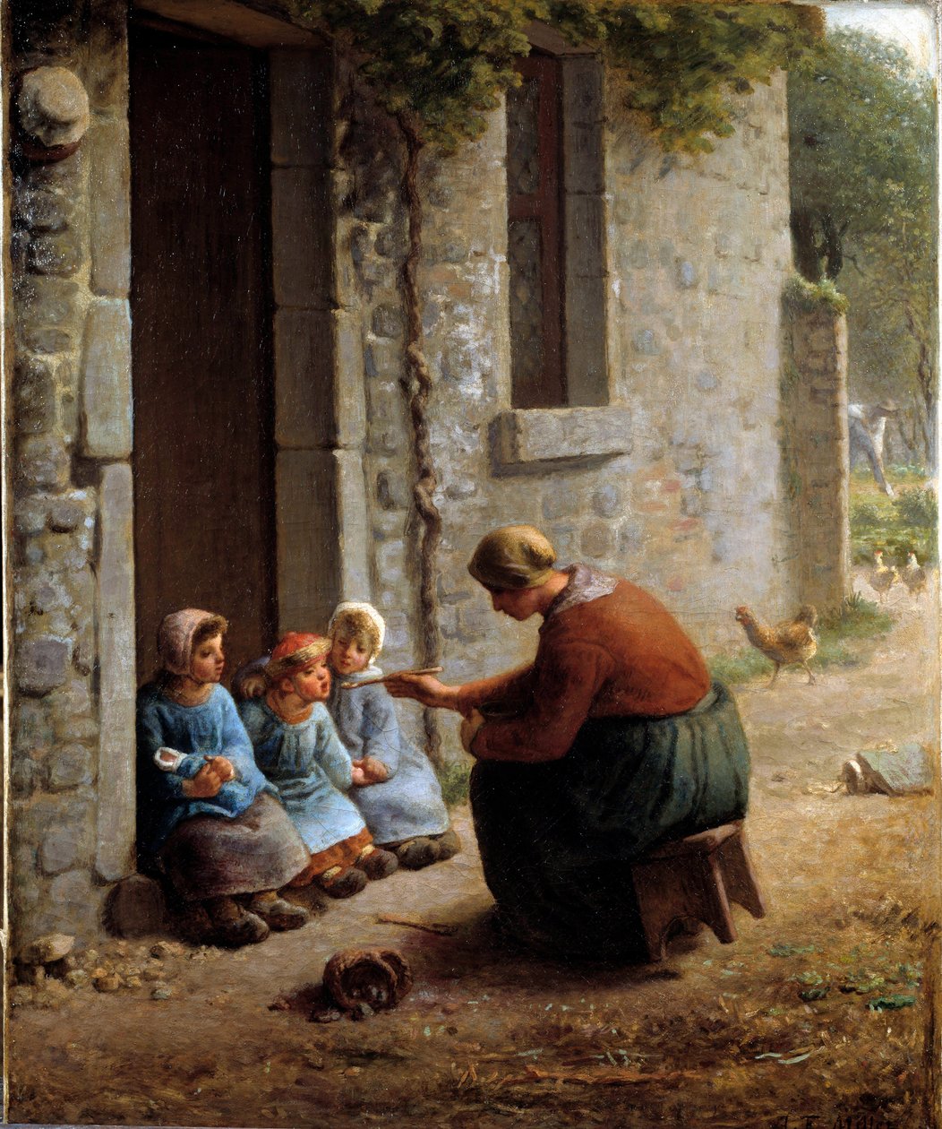 La becquée o campesina alimentando a sus hijos de Jean Francois Millet