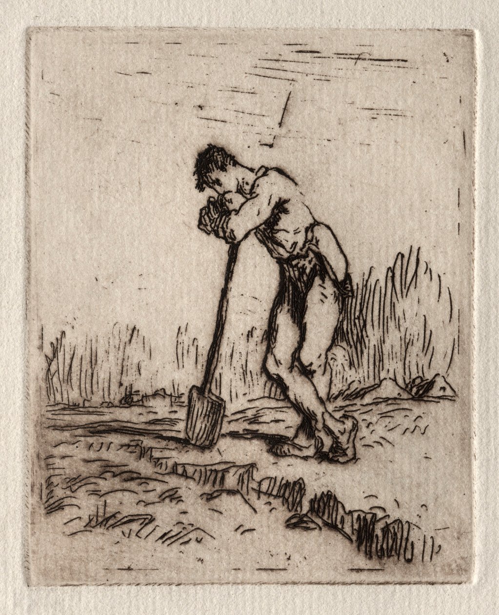 Hombre apoyado en una pala de Jean Francois Millet