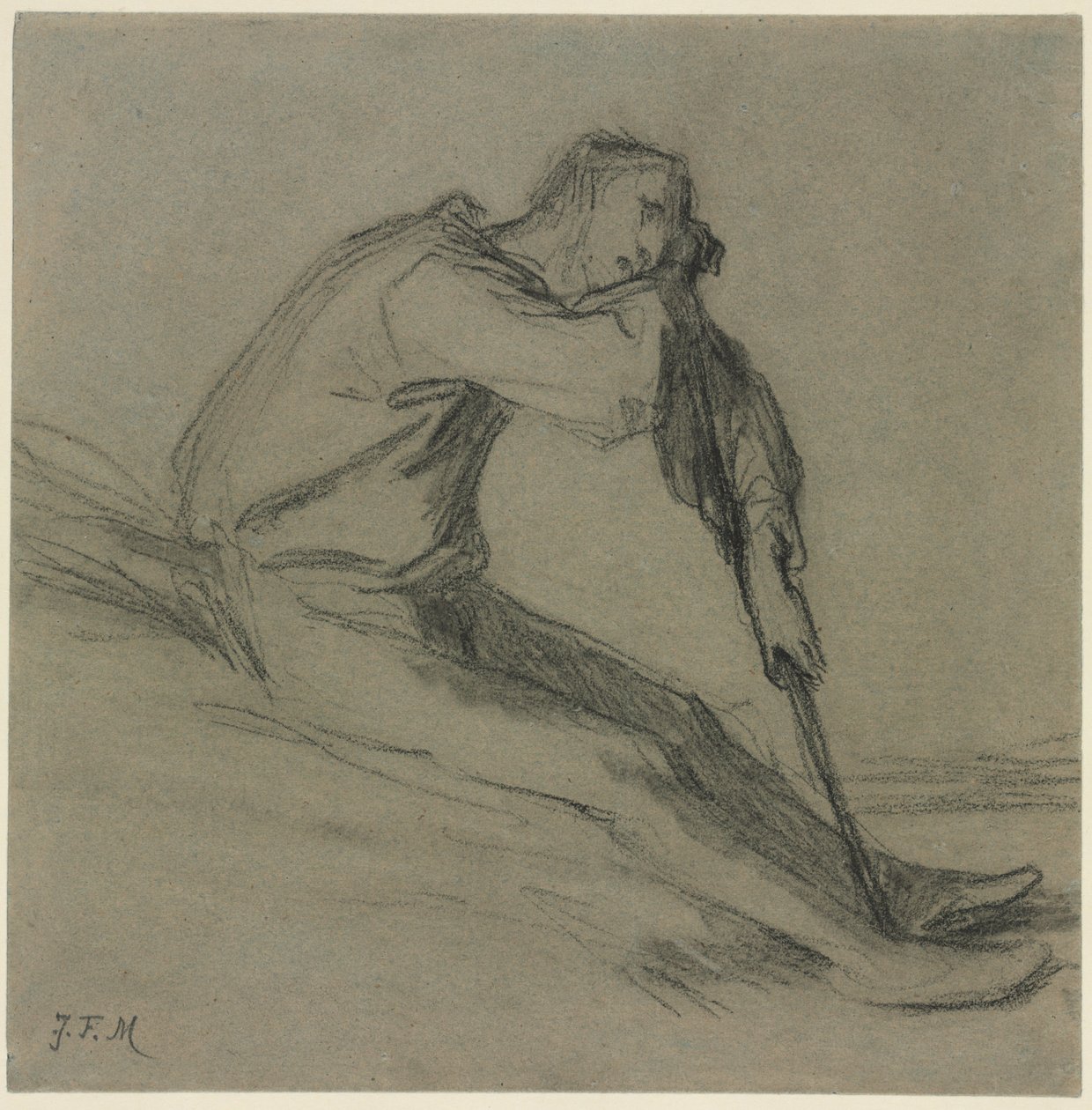 Campesino sentado descansando sobre una azada de Jean Francois Millet