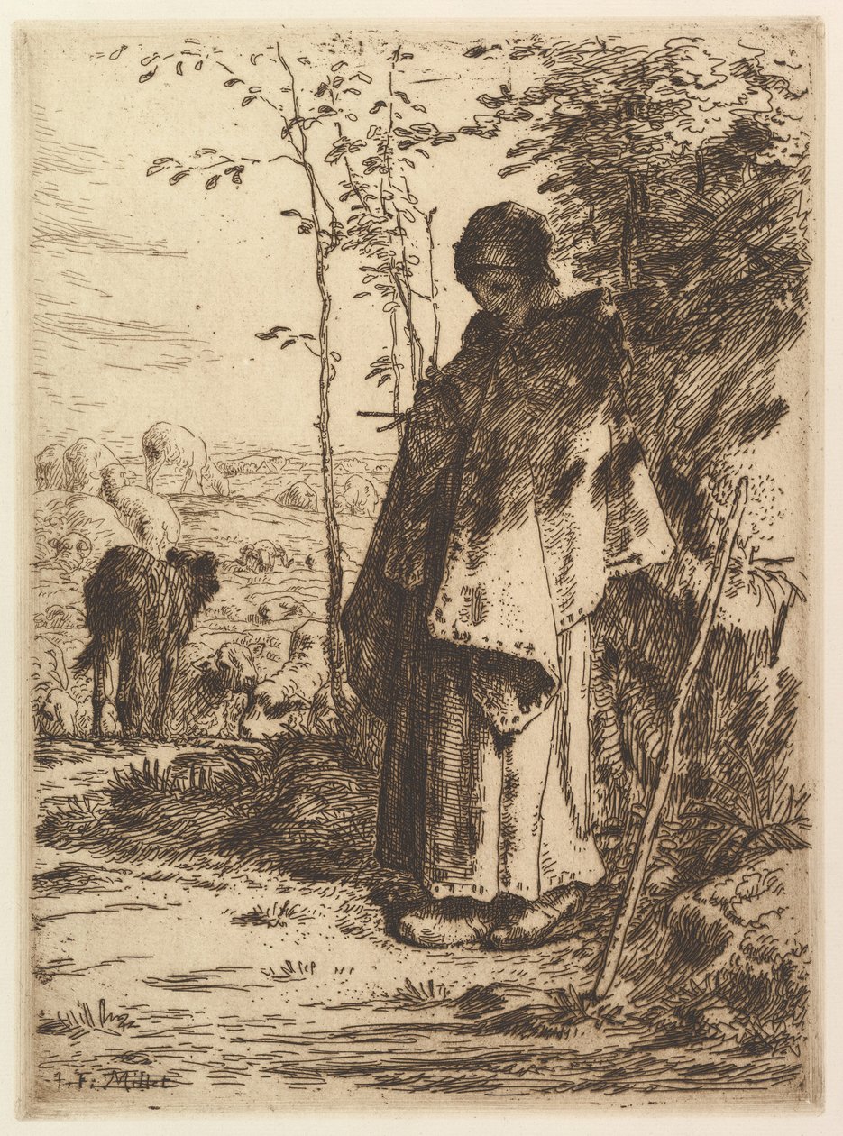 Pastora tejiendo de Jean Francois Millet
