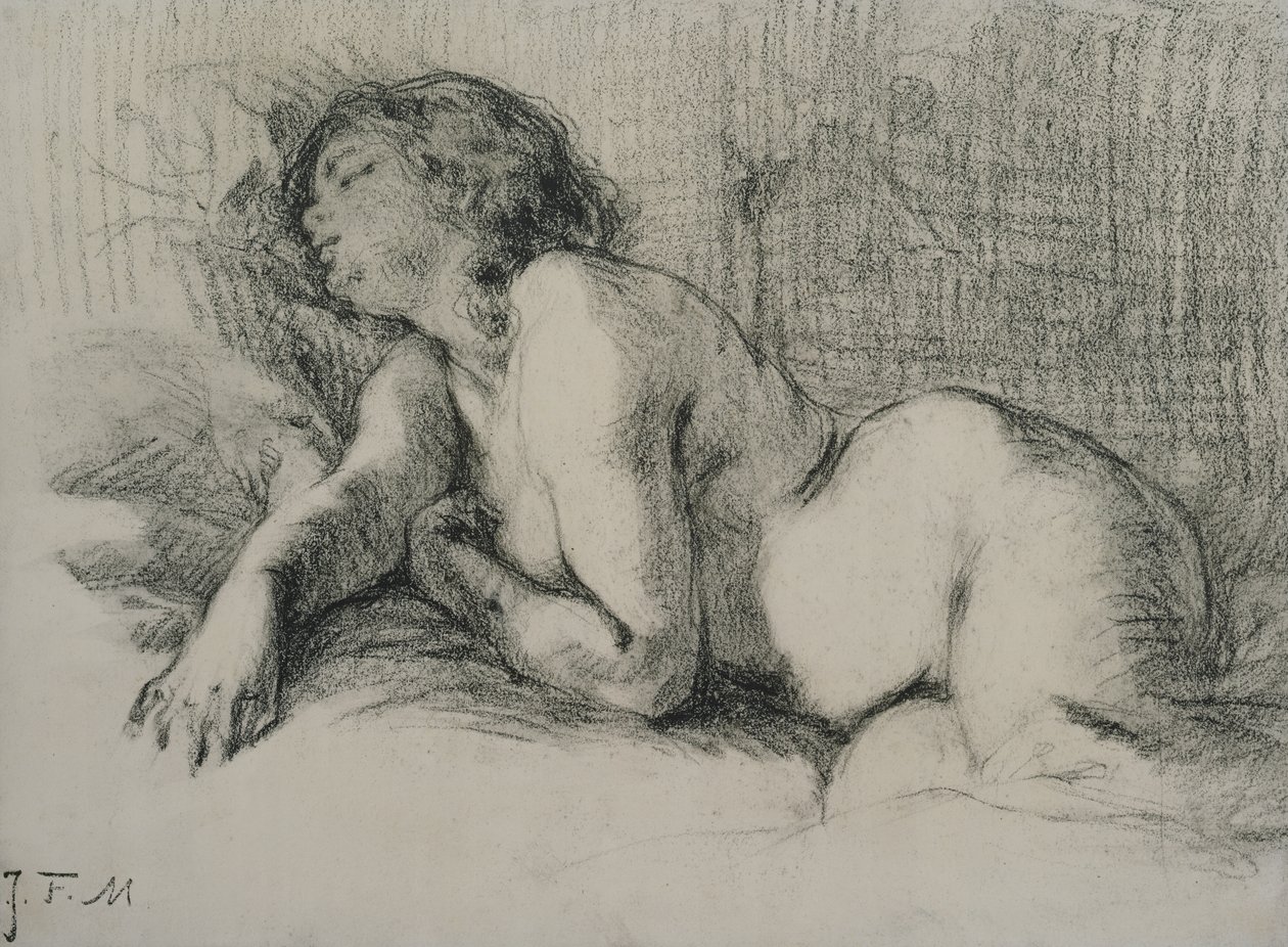 Estudio de una mujer desnuda reclinada de Jean Francois Millet