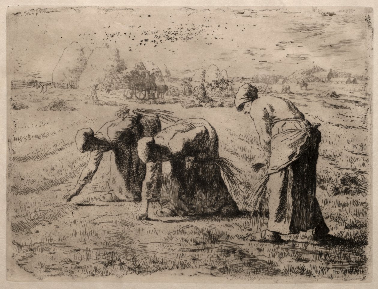 Las espigadoras (aguafuerte) de Jean Francois Millet