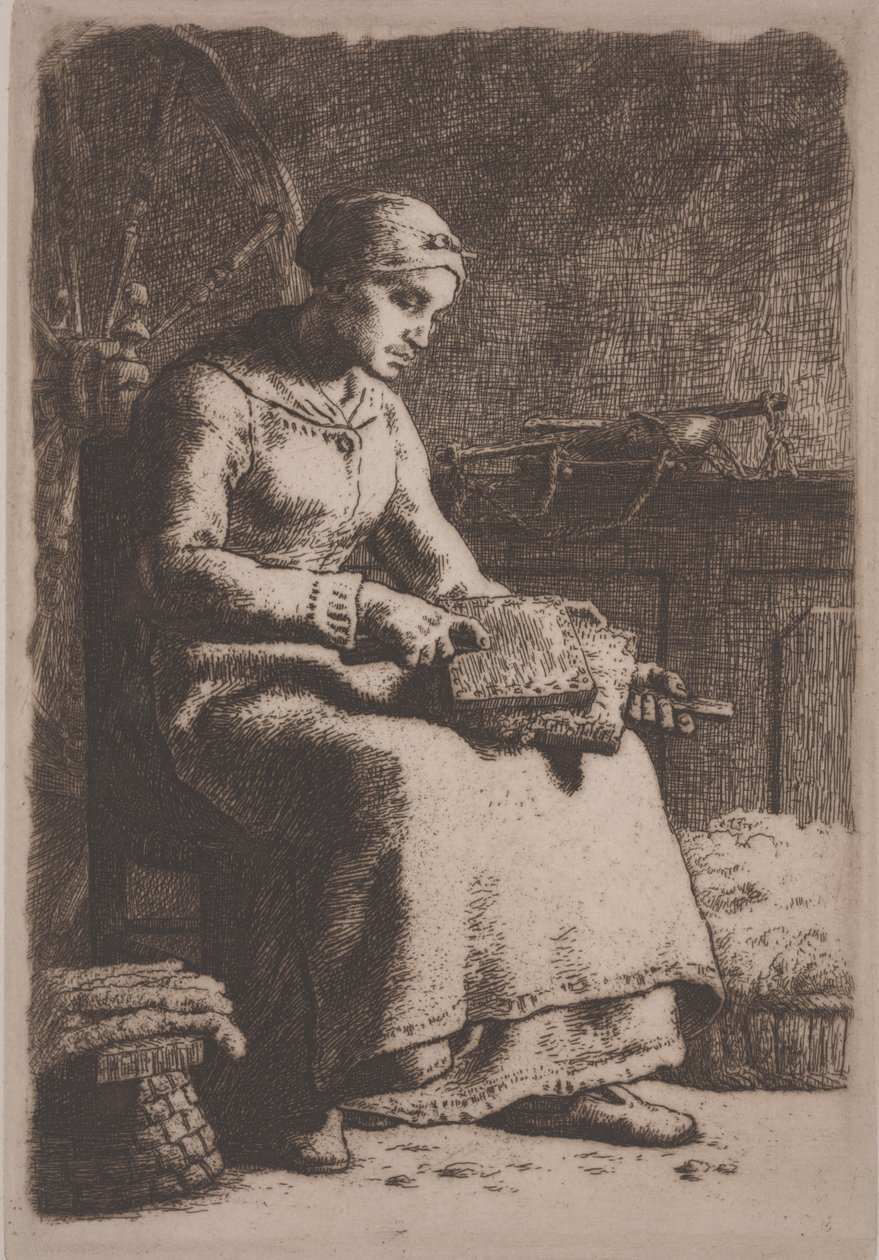 El cardador de lana, c.1856 de Jean Francois Millet