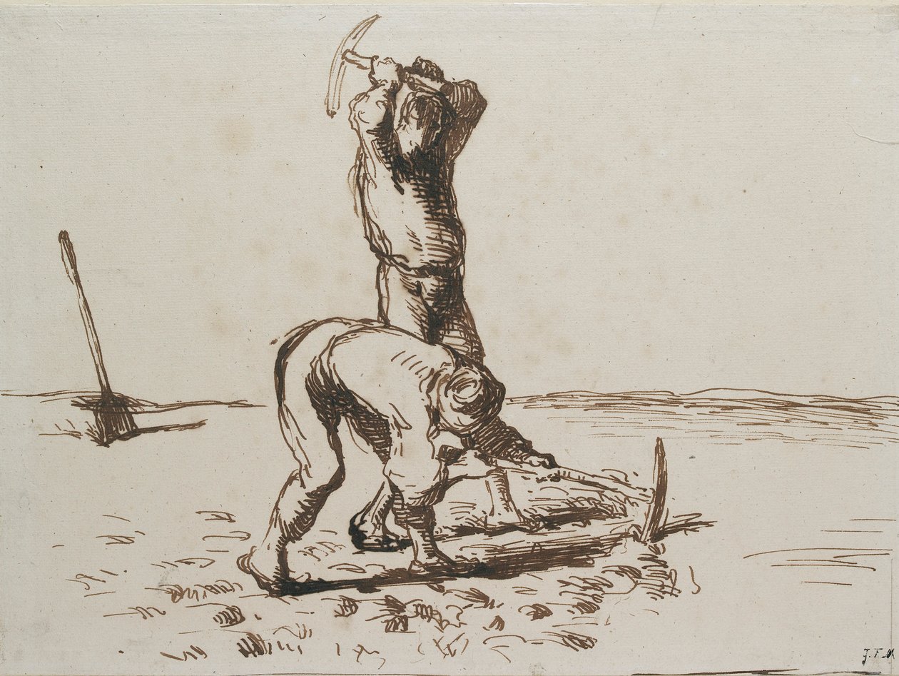 Dos campesinos cavando con picos, c. 1844-1846 de Jean Francois Millet