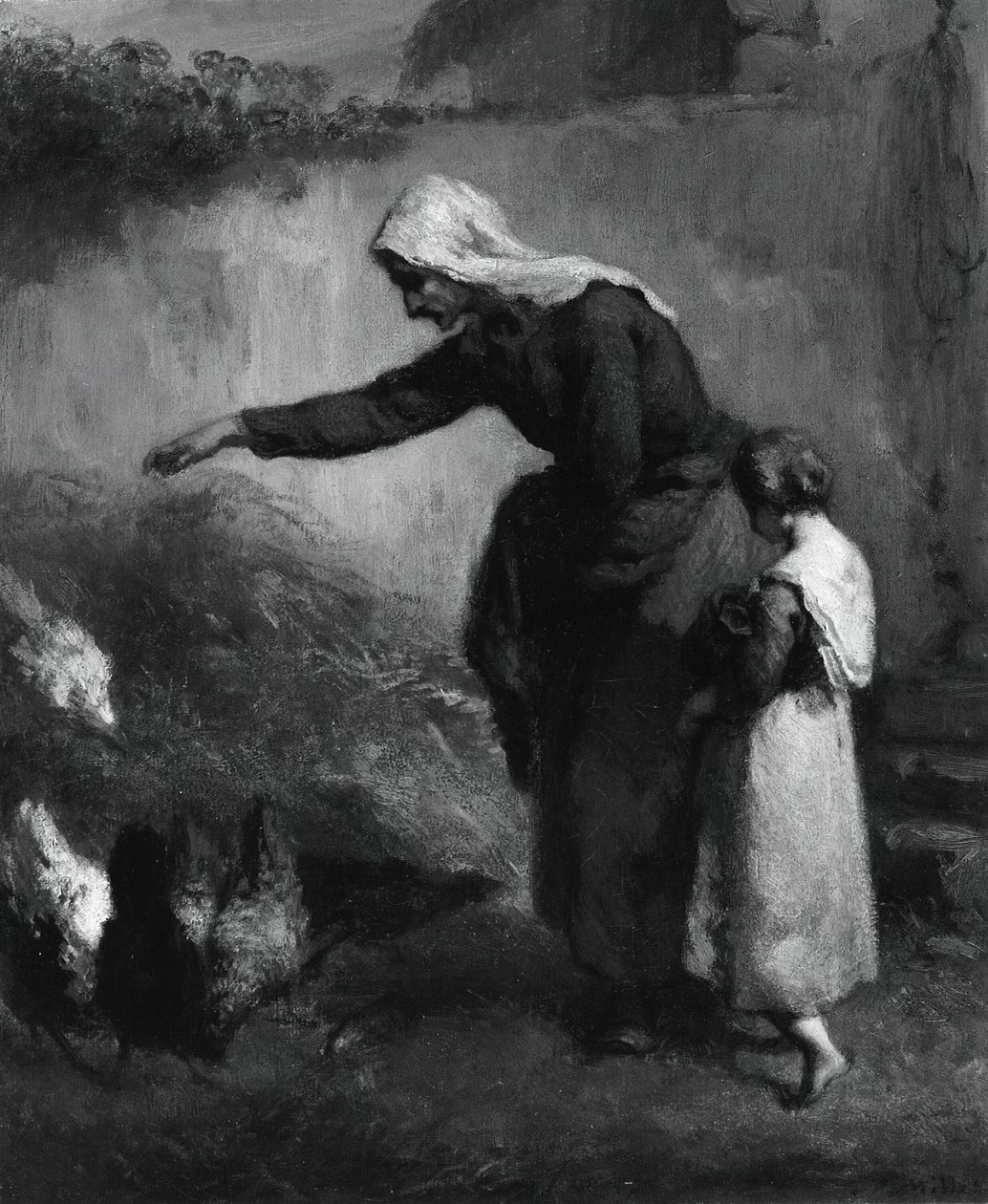 Mujer alimentando gallinas, 1846-1848 de Jean Francois Millet