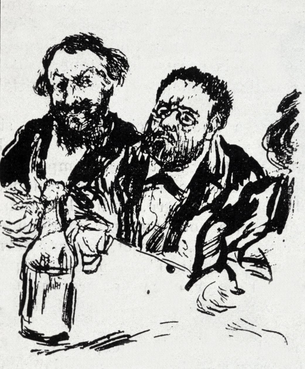 El pintor Edouard Manet (1832-1883) y el escritor Emile Zola (1840-1902) en la mesa. Caricatura de Jean Francois Raffaelli (1850-1924) de Jean Francois Raffaelli