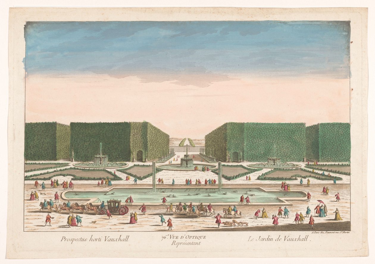 Gezicht op Vauxhall Gardens en Londres 76. Vista óptica que representa el Vauxhall Garden (título sobre el objeto) de Jean François Daumont