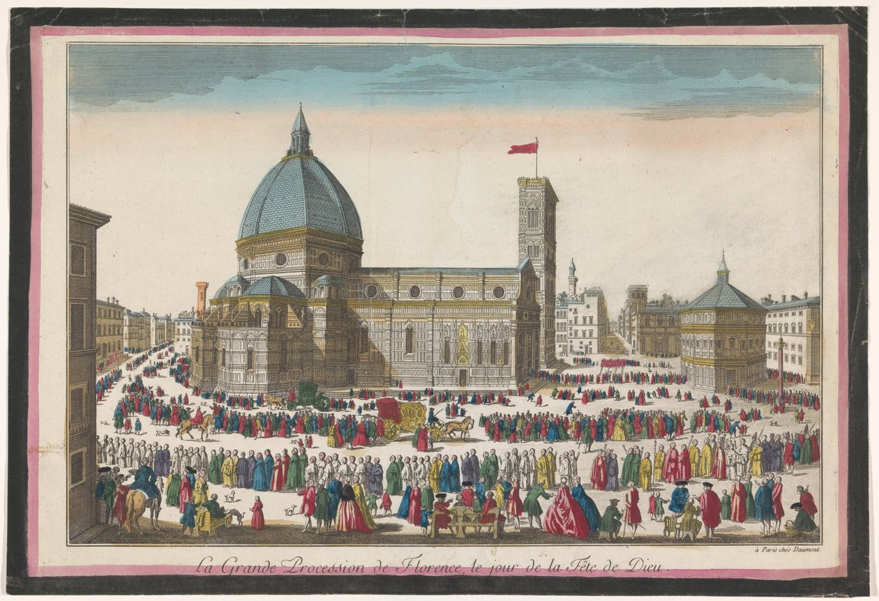 Vista del Duomo de Florencia con una procesión en Corpus Christi La grande procession de Florence, le jour de la fête de Dieu (título sobre el objeto) de Jean François Daumont
