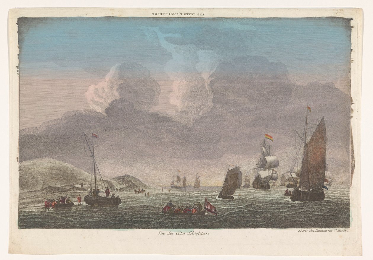 Vista de la costa de Inglaterra con barcos y barcos en el agua Les Cotes d
