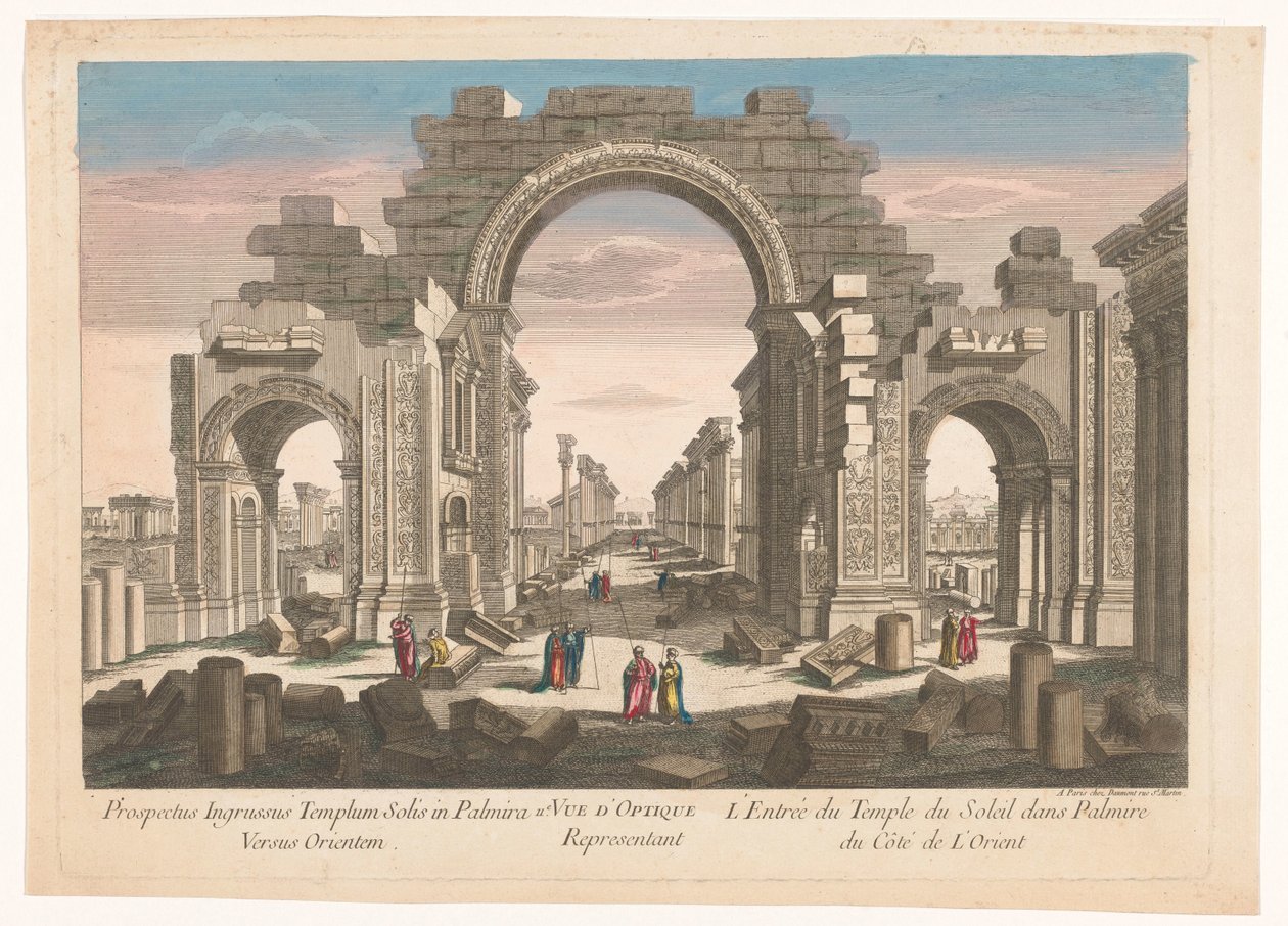 Vista de las ruinas del arco de la columnata en Palmyra, visto desde el este 11 Vue d