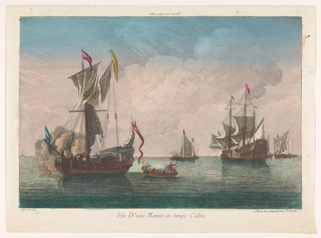 Seascape con barcos y barcos en un mar en calma Marine and temps calme (título sobre objeto) de Jean François Daumont