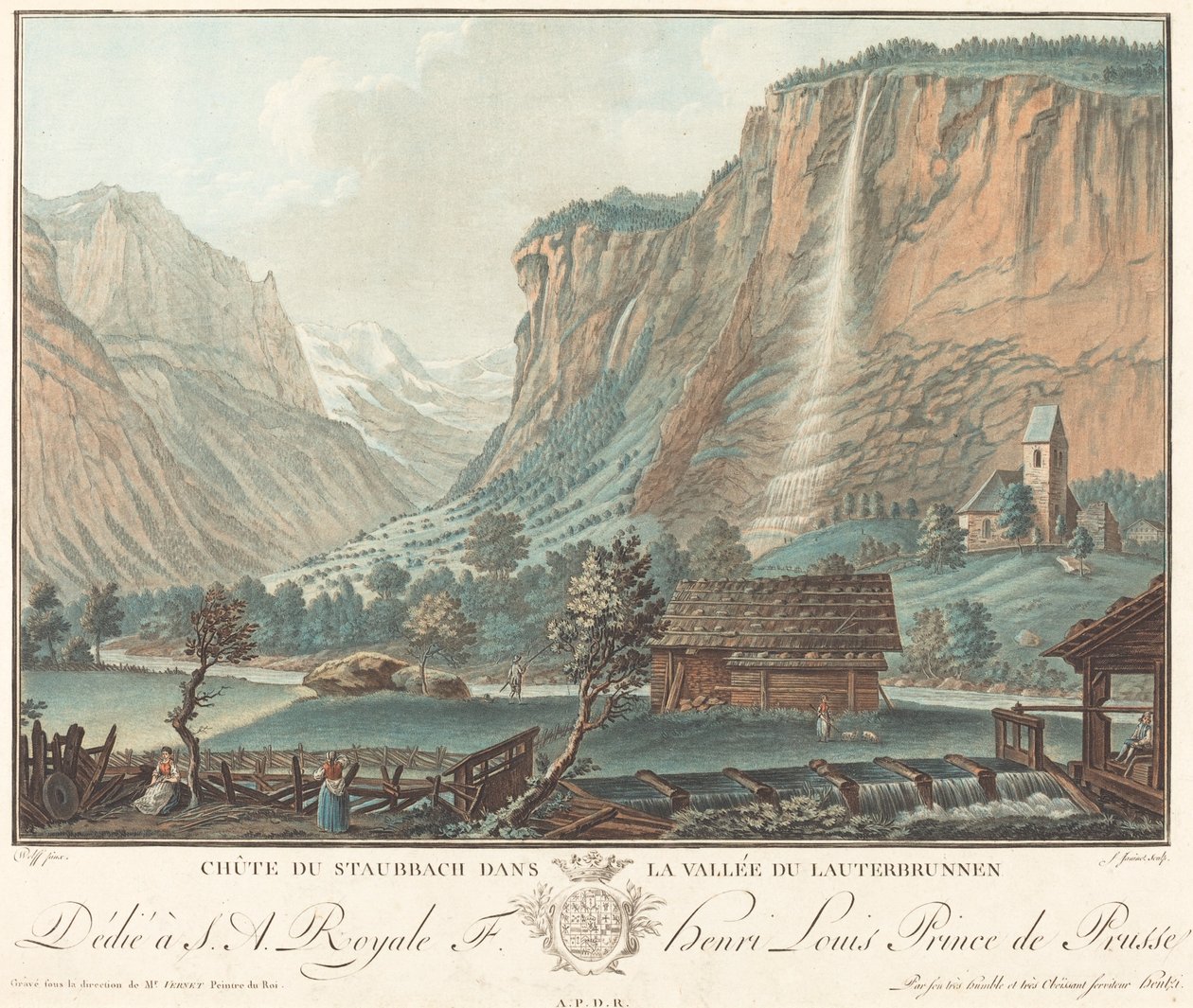 Cascada de Staubbach, en el valle de Lauterbrunnen de Jean François Janinet after Caspar Wolf
