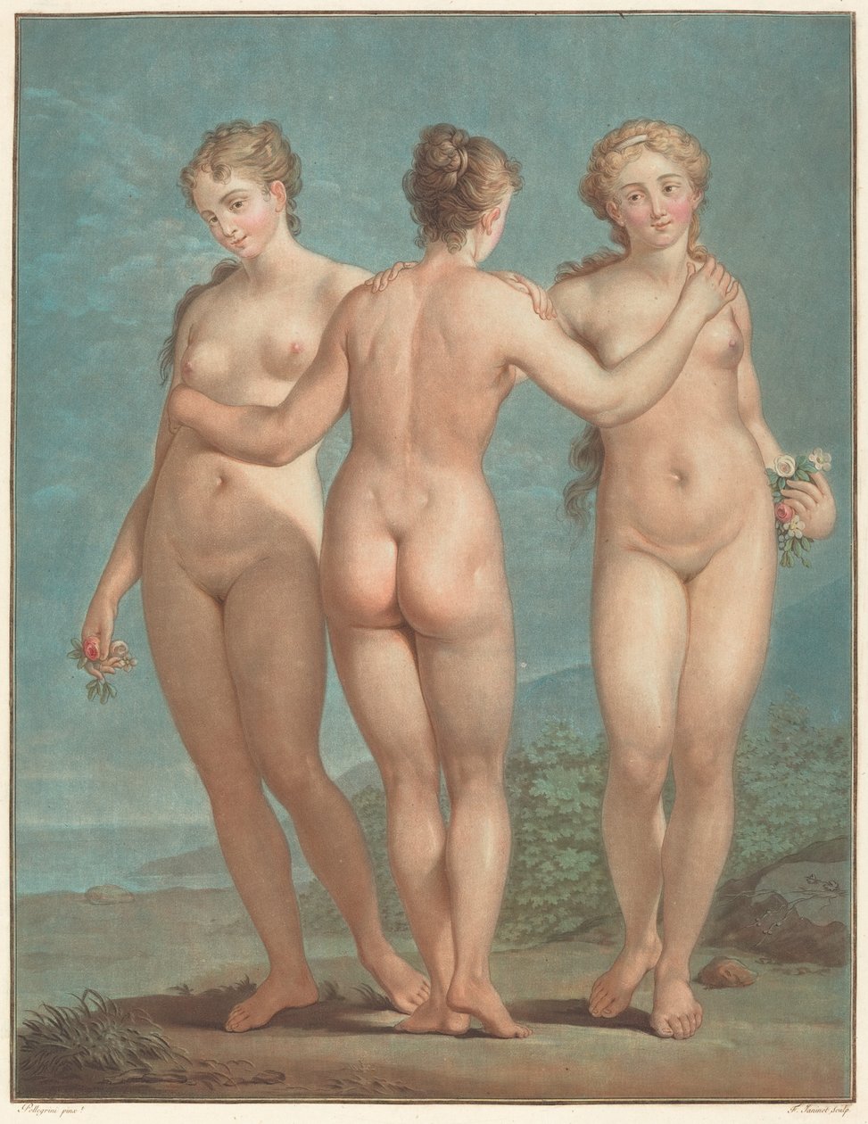 Las tres gracias de Jean François Janinet after Giovanni Antonio Pellegrini