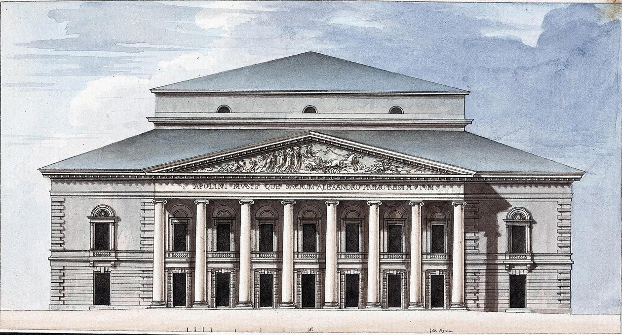 Fachada del Teatro Imperial Bolshoi Kamenny de San Petersburgo de Jean François Thomas de Thomon