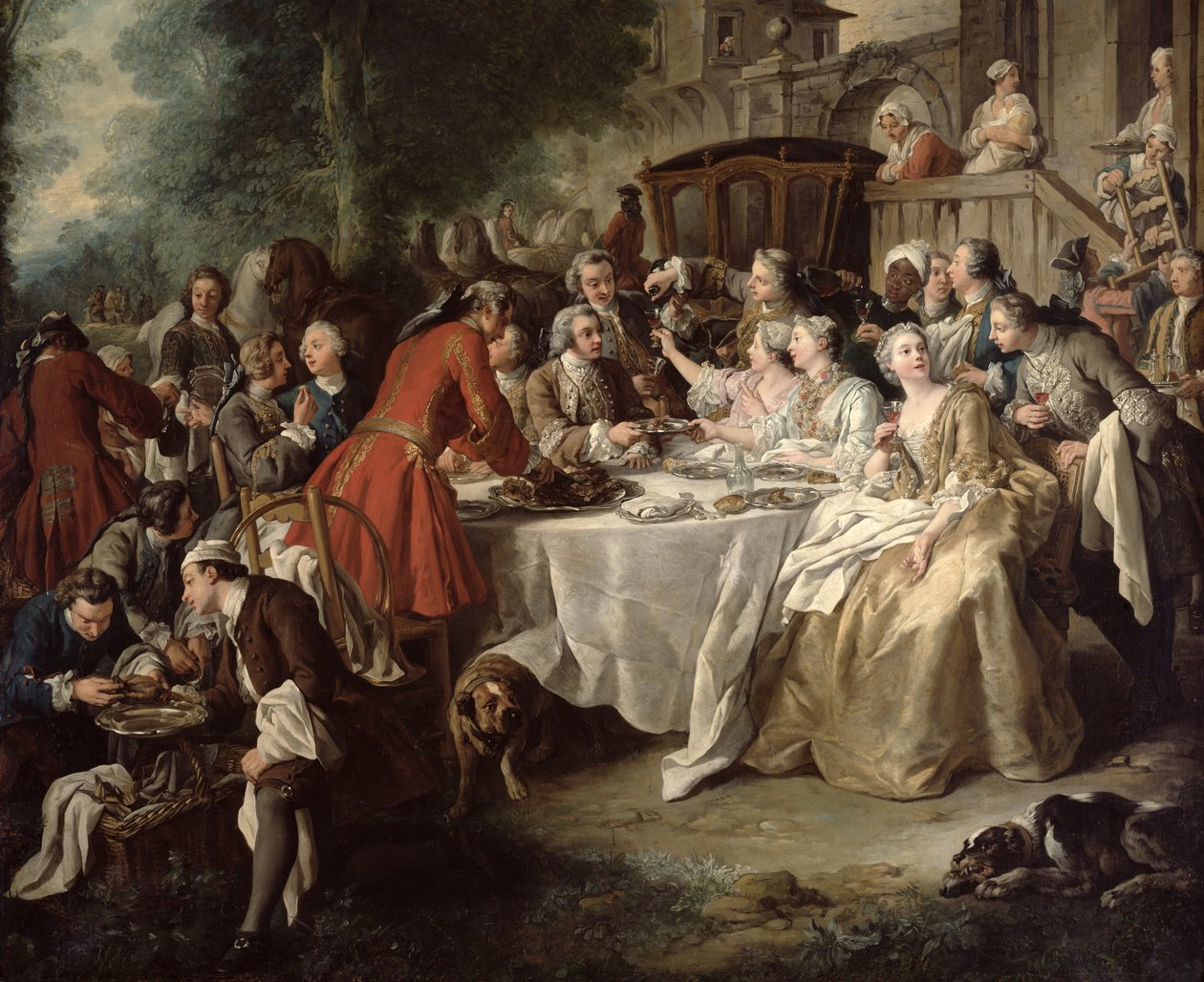El almuerzo de caza, detalle de los comensales, 1737 de Jean François de Troy