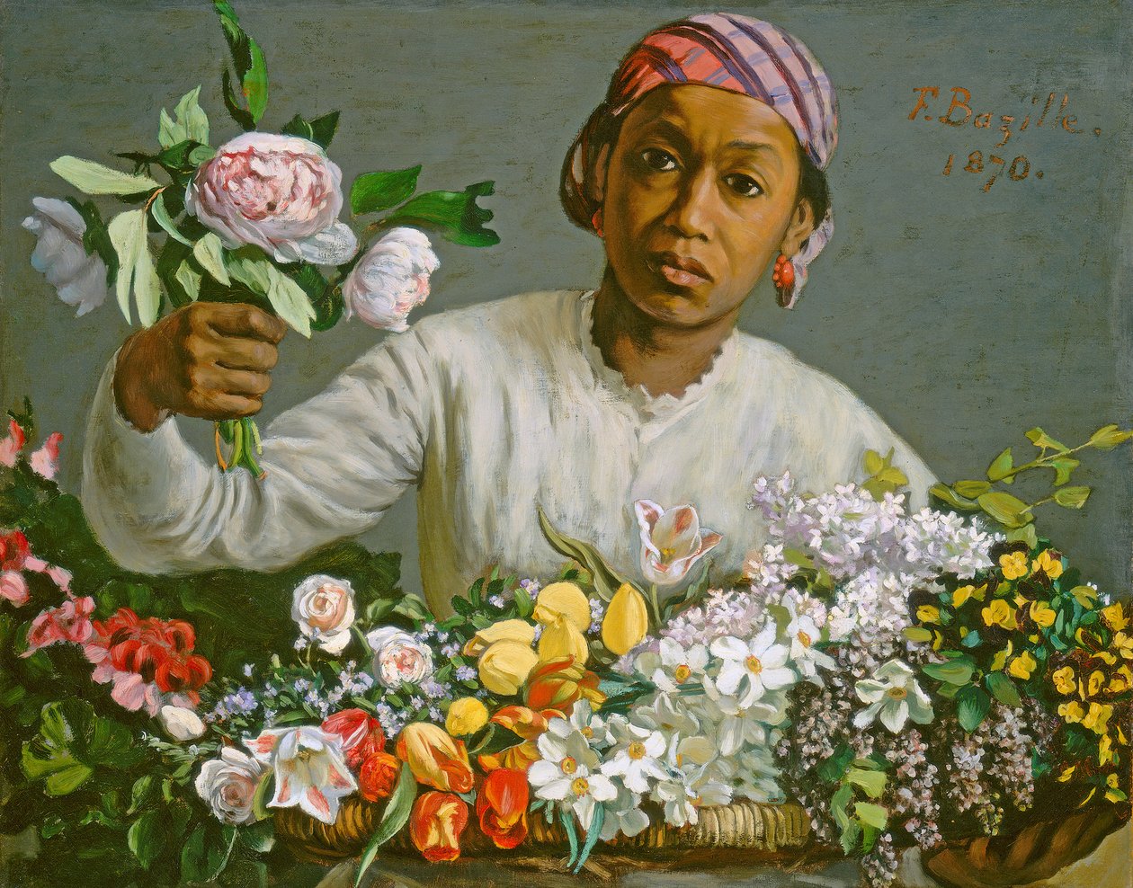 Joven con peonías, 1870 de Jean Frederic Bazille