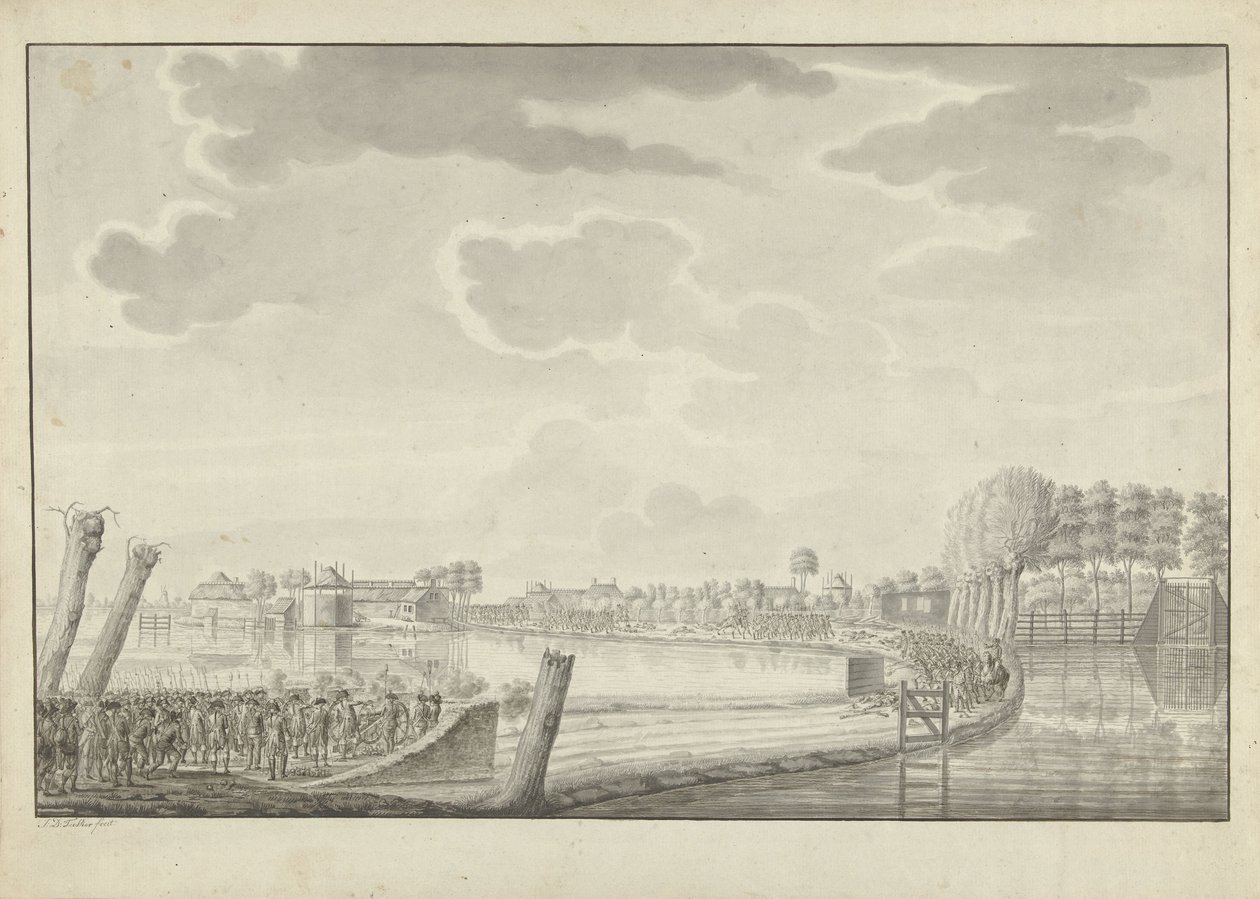 Ataque en Ouderkerk aan de Amstel, 1787 de Jean George Teissier (signed by artist)