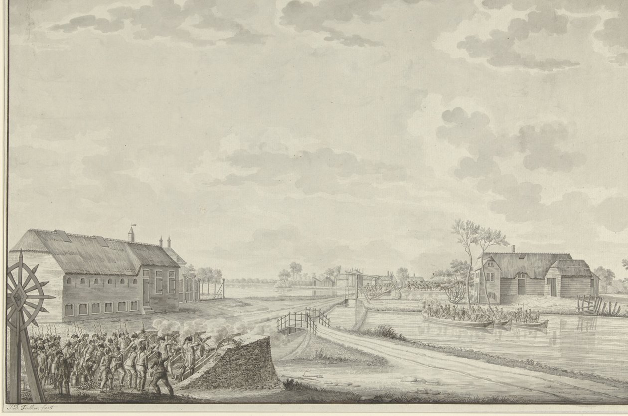 Ataque de los prusianos al mando del coronel Van Brush en el puente Duivendrecht, 1 de octubre de 1787 de Jean George Teissier (signed by artist)