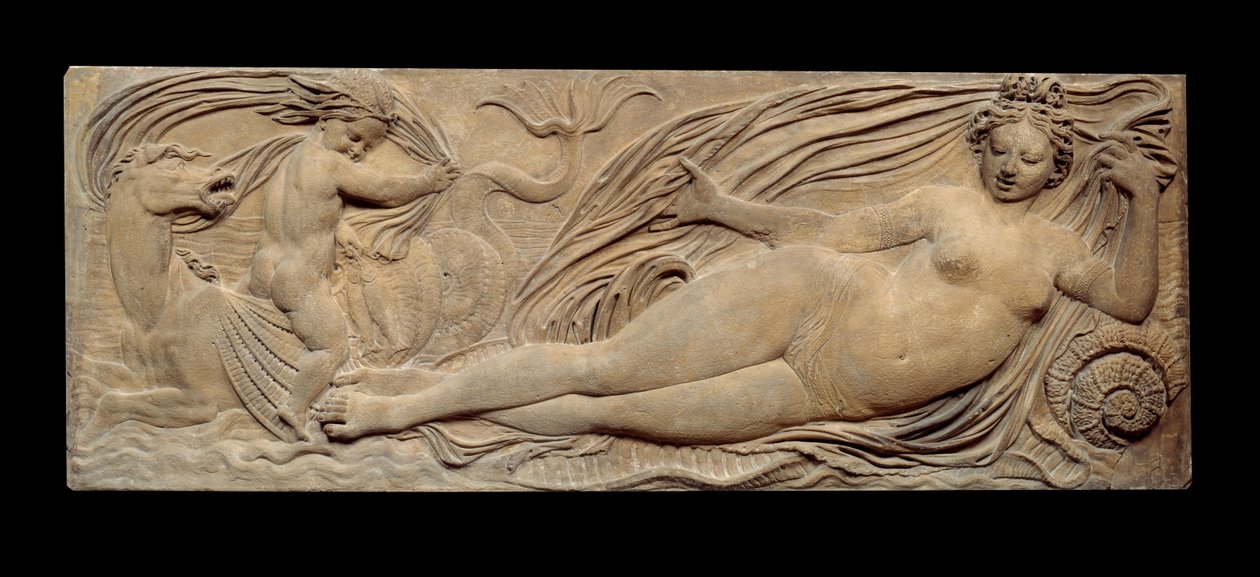 Ninfa y pequeño genio montando un caballo marino; Ninfa y Tritón rodeados de dos pequeños genios de Jean Goujon
