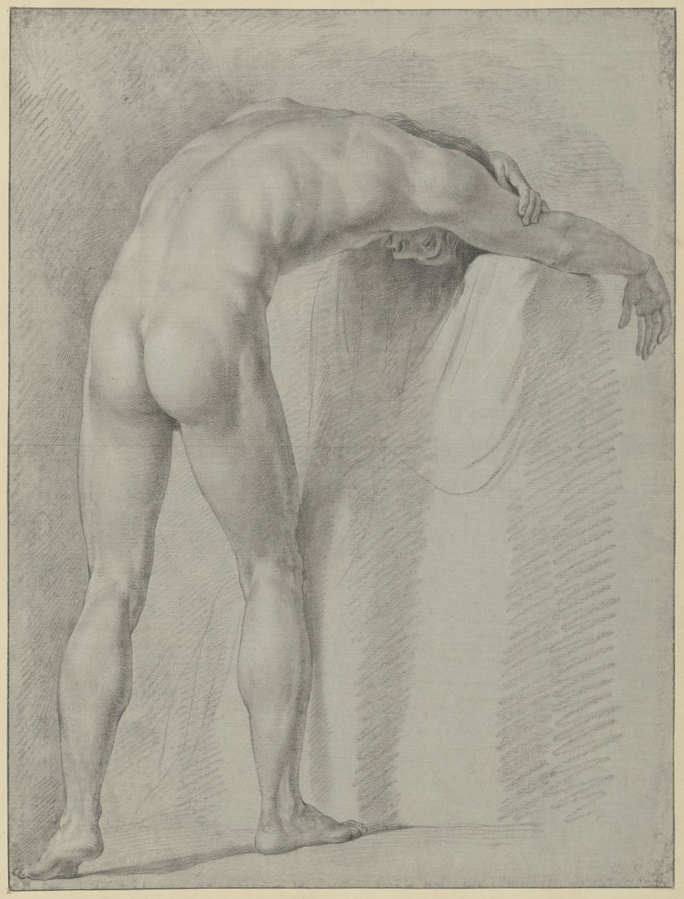 Hombre desnudo de pie, encorvado, visto desde atrás de Jean Grandjean