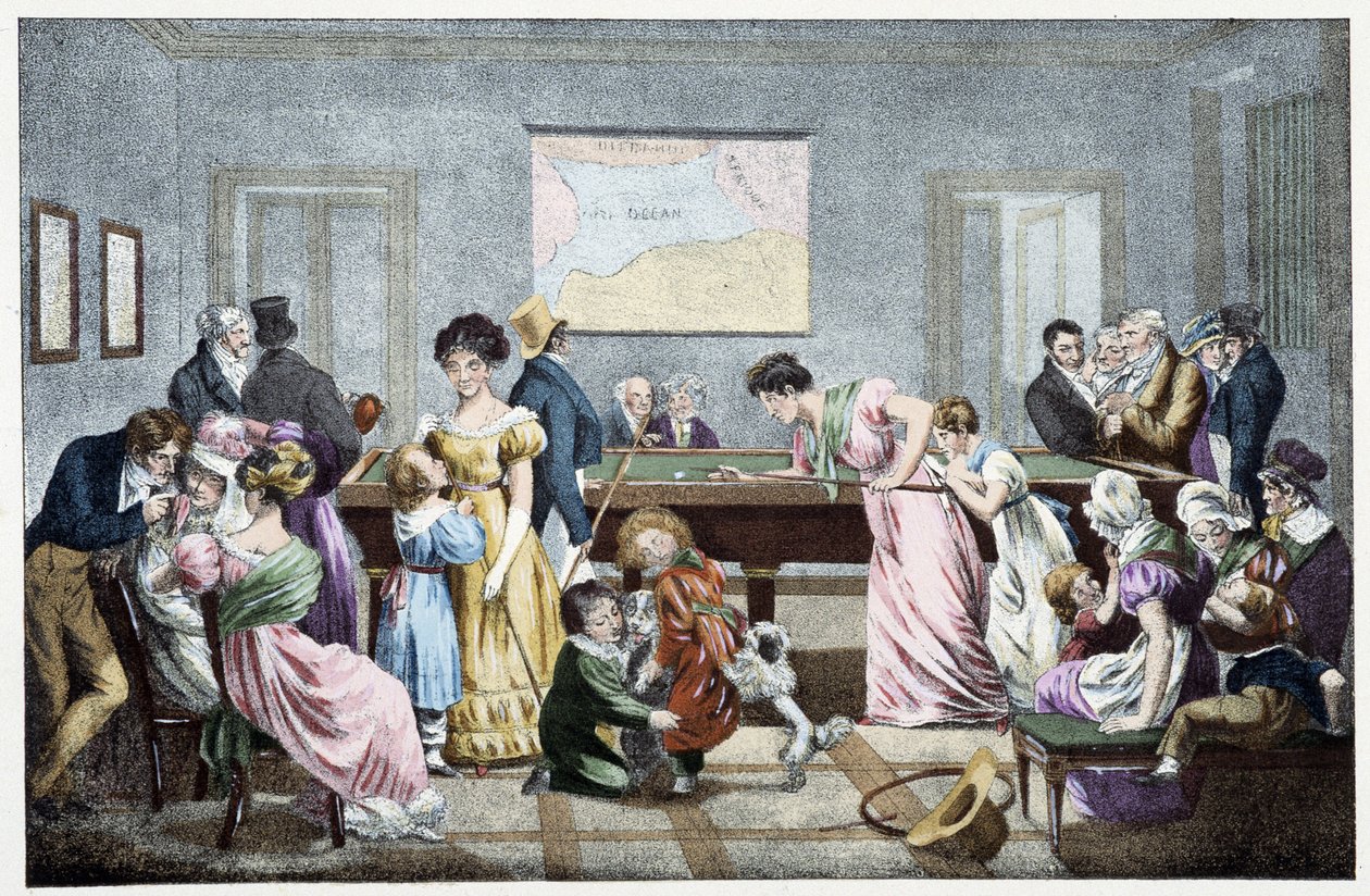 Una sala de billar en el siglo XIX: basado en una litografía de Marlet de Jean Henri (after) Marlet
