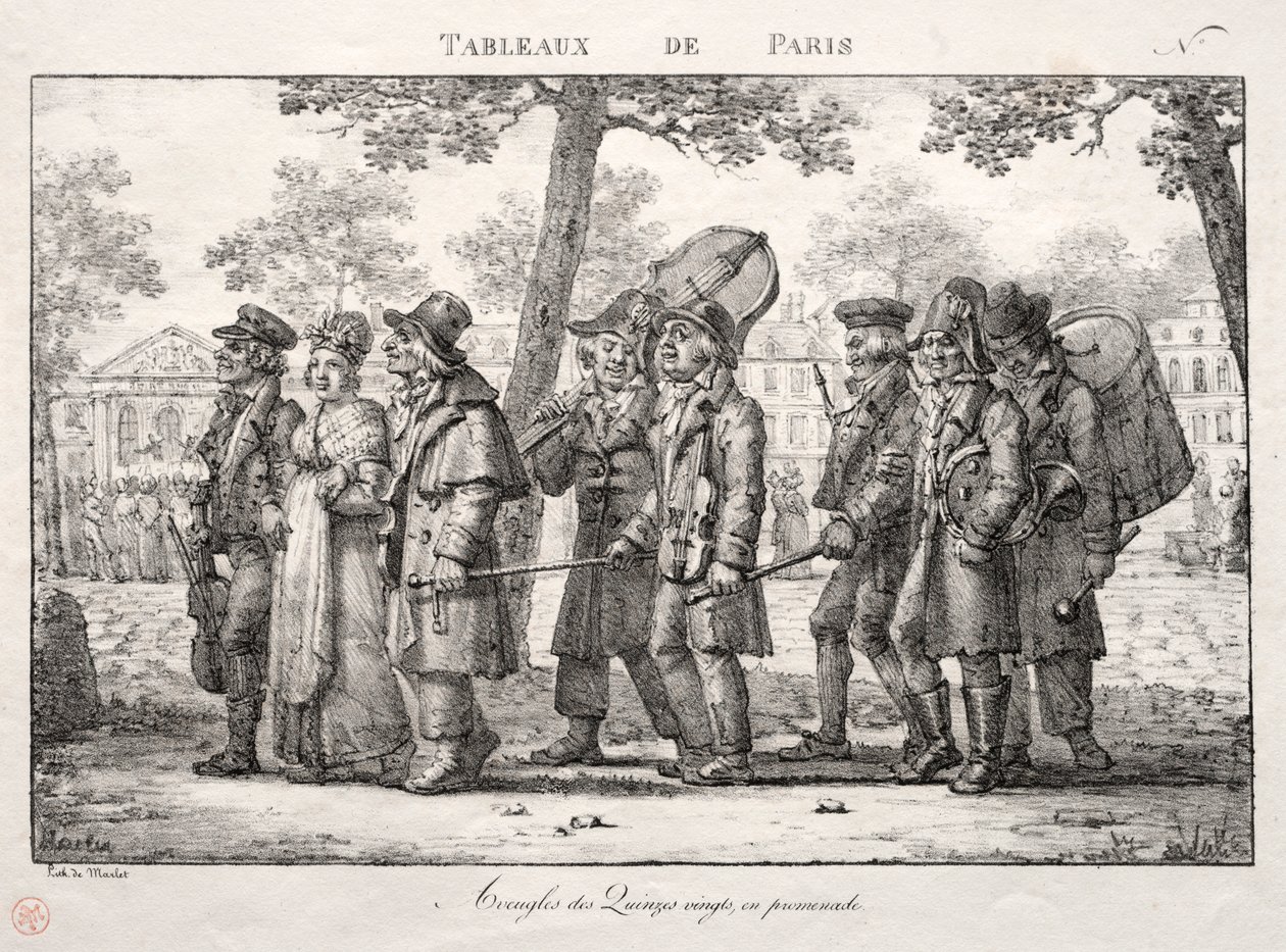 Escenas de París: Hombres ciegos de Quinze Vingts, caminando de Jean Henri Marlet