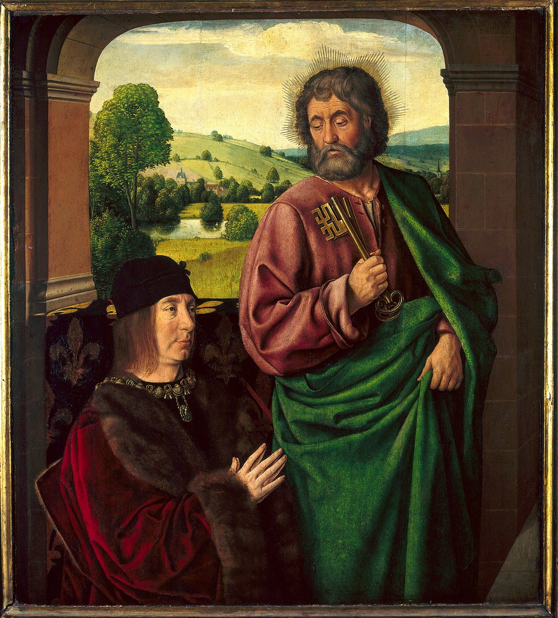 Retrato de Pierre II de Beaujeu, Duque de Borbón (1439-1505) presentado por San Pedro de Jean Hey