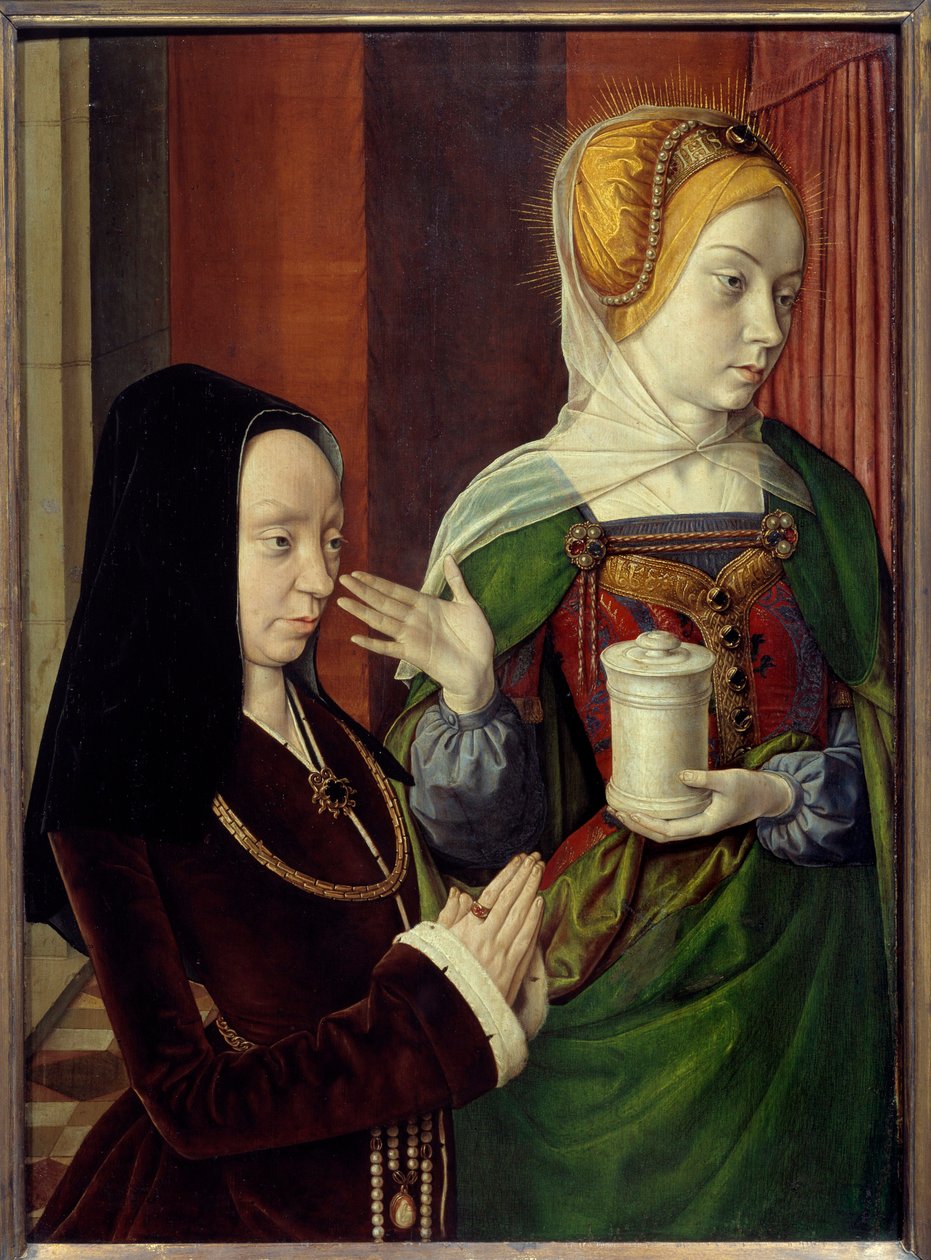 Presunto retrato de Magdalena de Borgoña, dama de Laage presentada por Santa Magdalena de Jean Hey