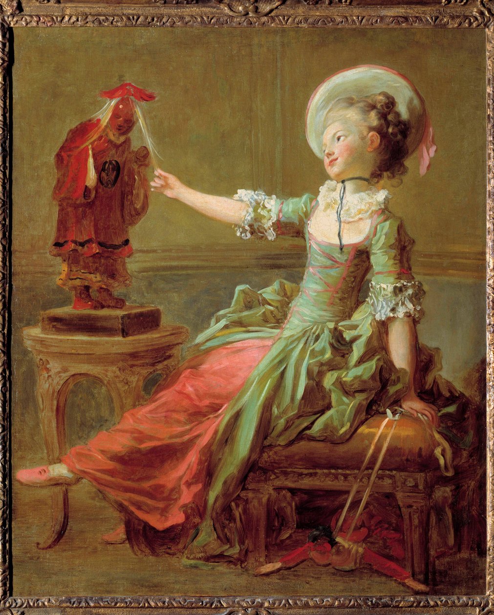 Una joven se divierte con una estatua china tirándole del pelo de Jean Honore Fragonard