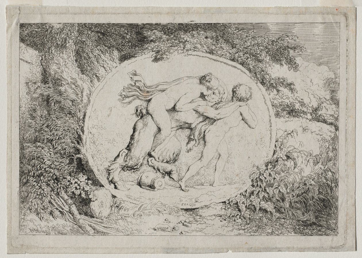 Bacanales: Ninfa a horcajadas sobre un sátiro, 1763 de Jean Honore Fragonard