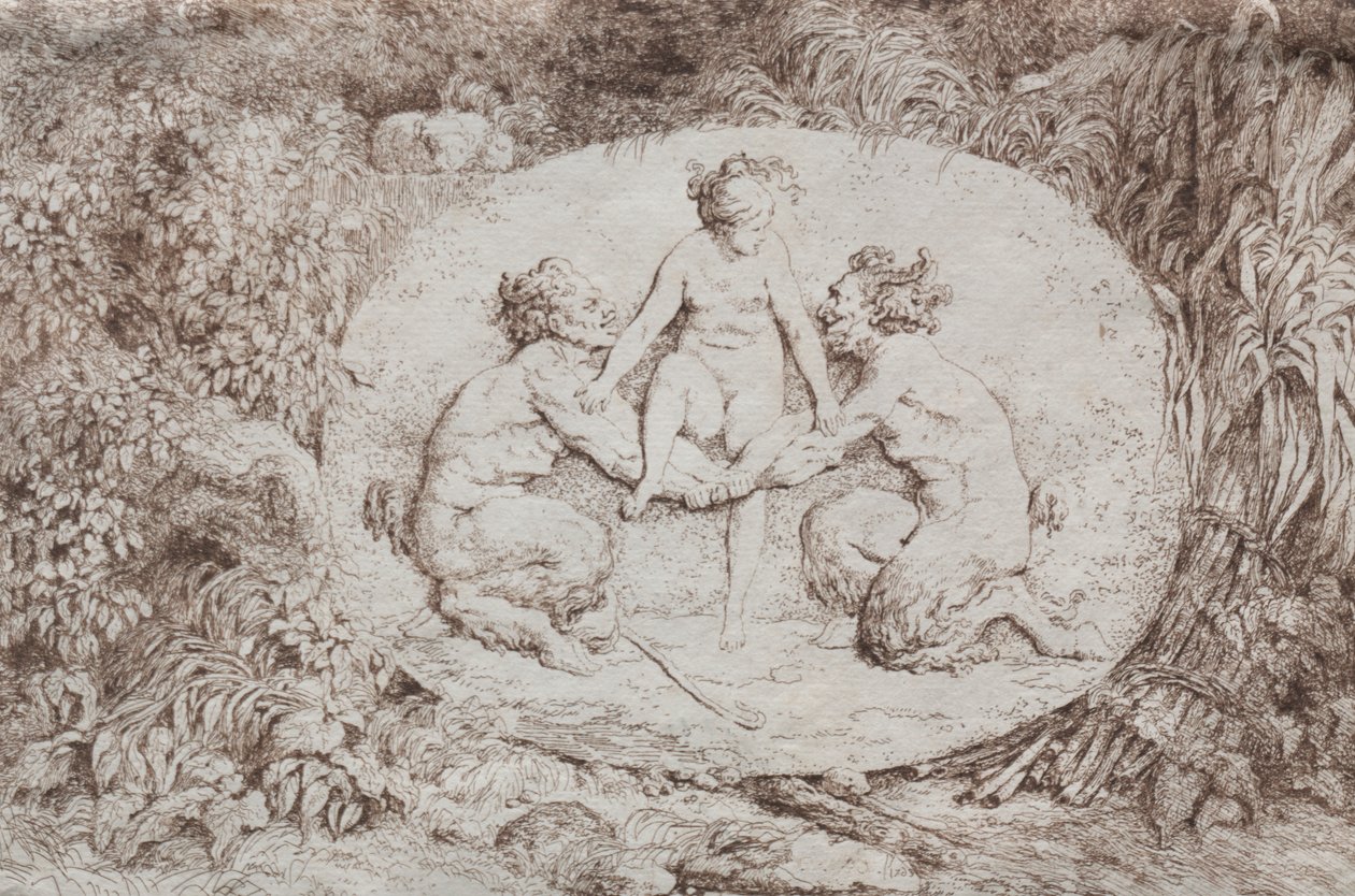 Bacanales: Ninfa sostenida por dos sátiros de Jean Honore Fragonard