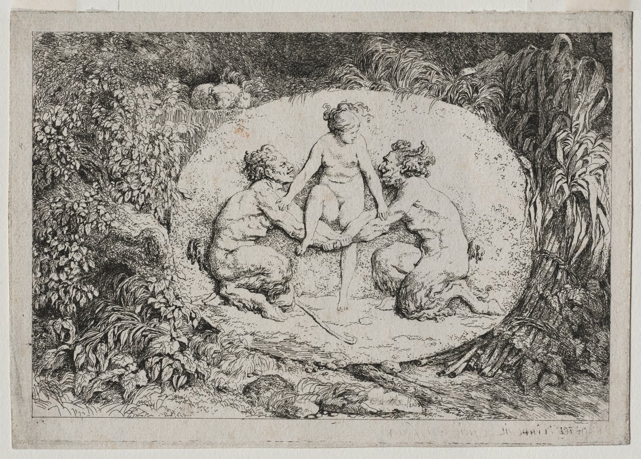 Bacanales: ninfa sostenida por dos sátiros de Jean-Honore Fragonard