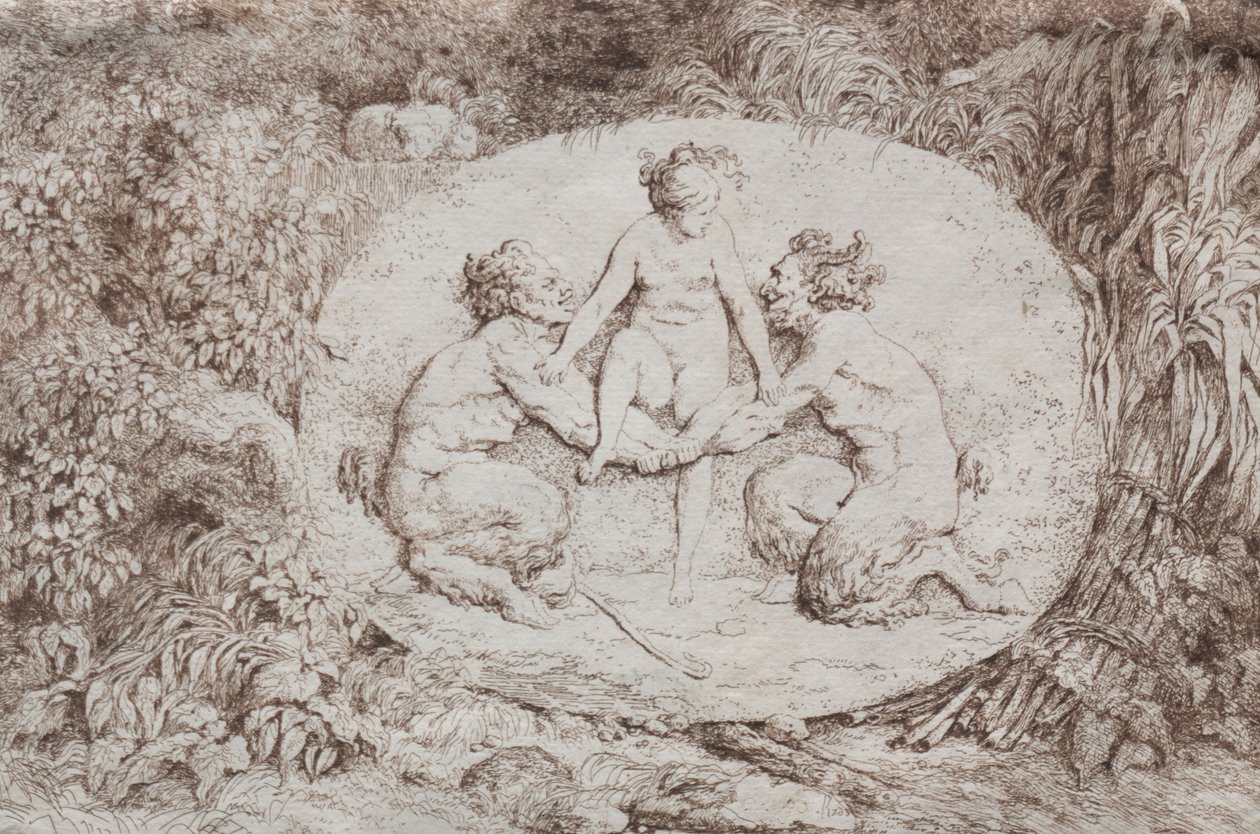 Bacanales: Ninfa sostenida por dos sátiros, 1763 de Jean Honore Fragonard