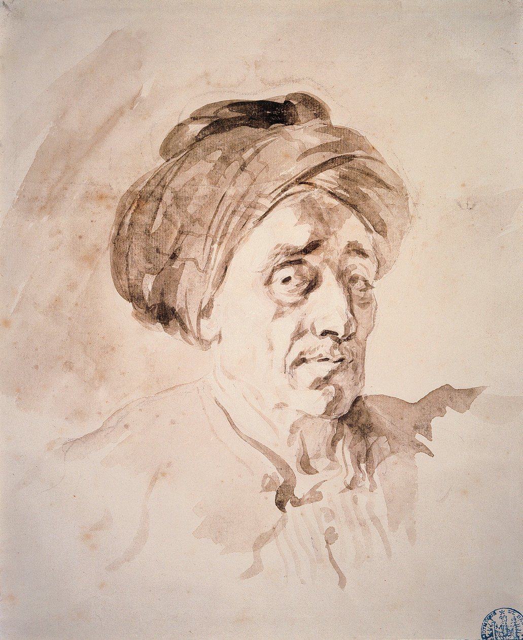 Cabeza con turbante. Dibujo en lavado de Jean Honore Fragonard (1732-1806). Siglo XVIII. Besançon, Museo de Bellas Artes de Jean Honore Fragonard