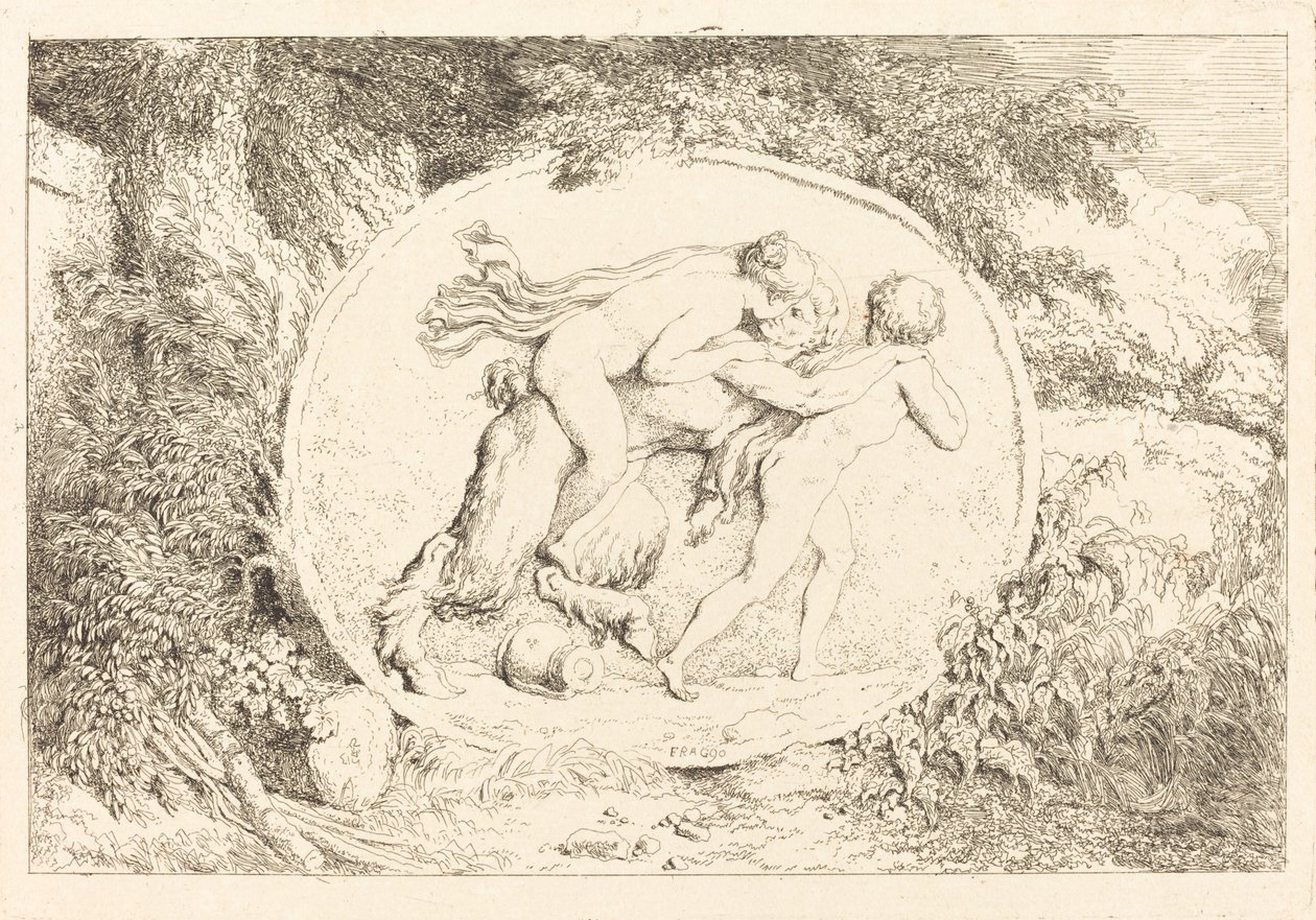Ninfa a horcajadas sobre un sátiro de Jean Honore Fragonard