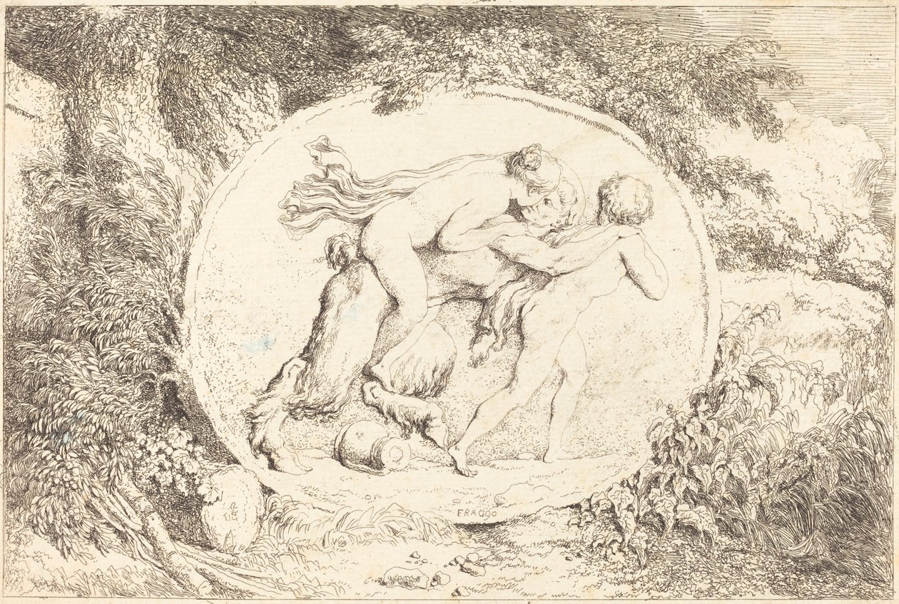 Ninfa a horcajadas sobre un sátiro de Jean Honore Fragonard