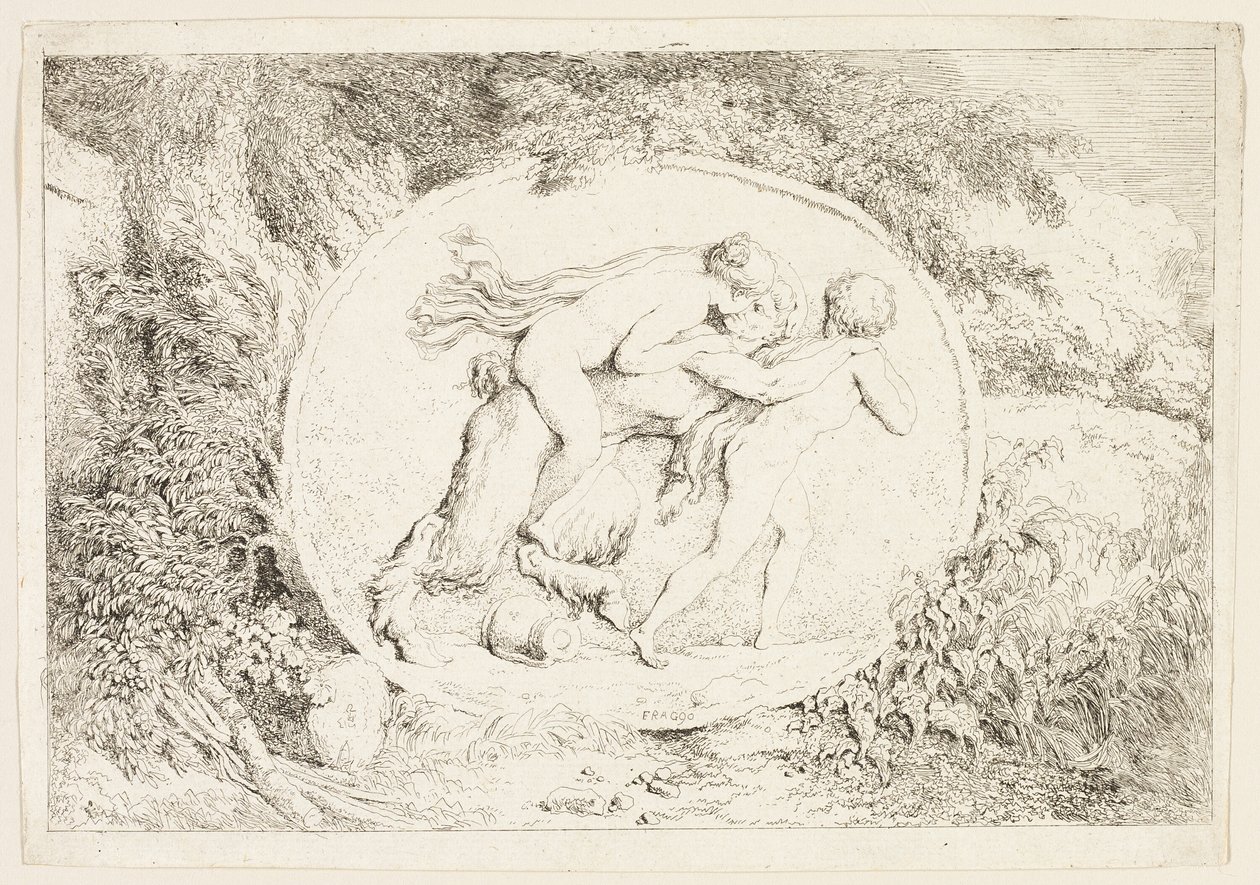 Ninfa a lomos de un sátiro, de Bacchanales, o juegos de los sátiros de Jean Honore Fragonard