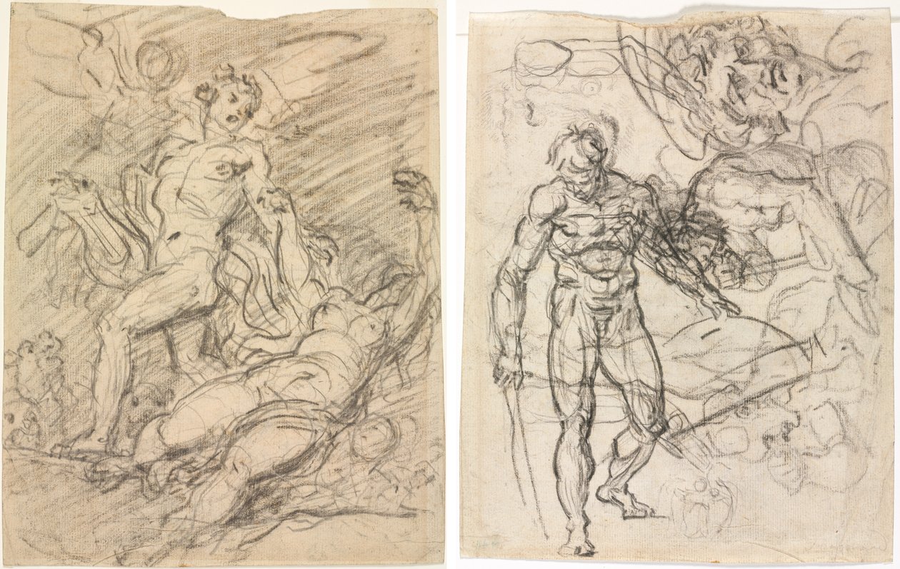 Orfeo y Eurídice (anverso); Estudios de figuras (verso) de Jean Honore Fragonard