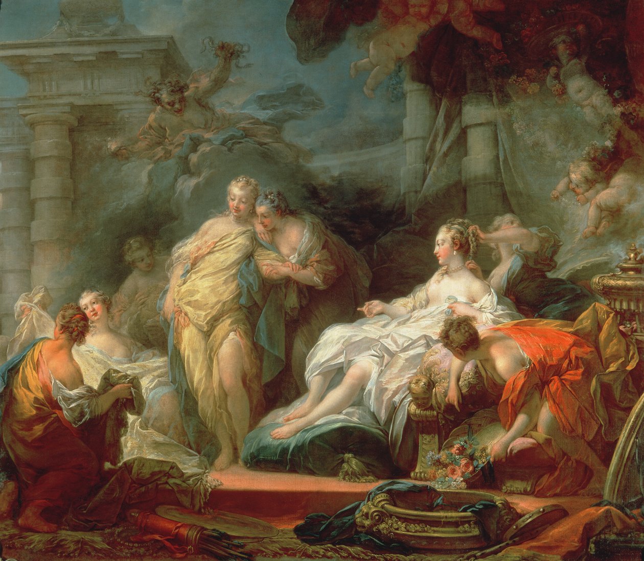 Psique mostrando a sus hermanas sus regalos de Cupido, 1753 de Jean Honore Fragonard