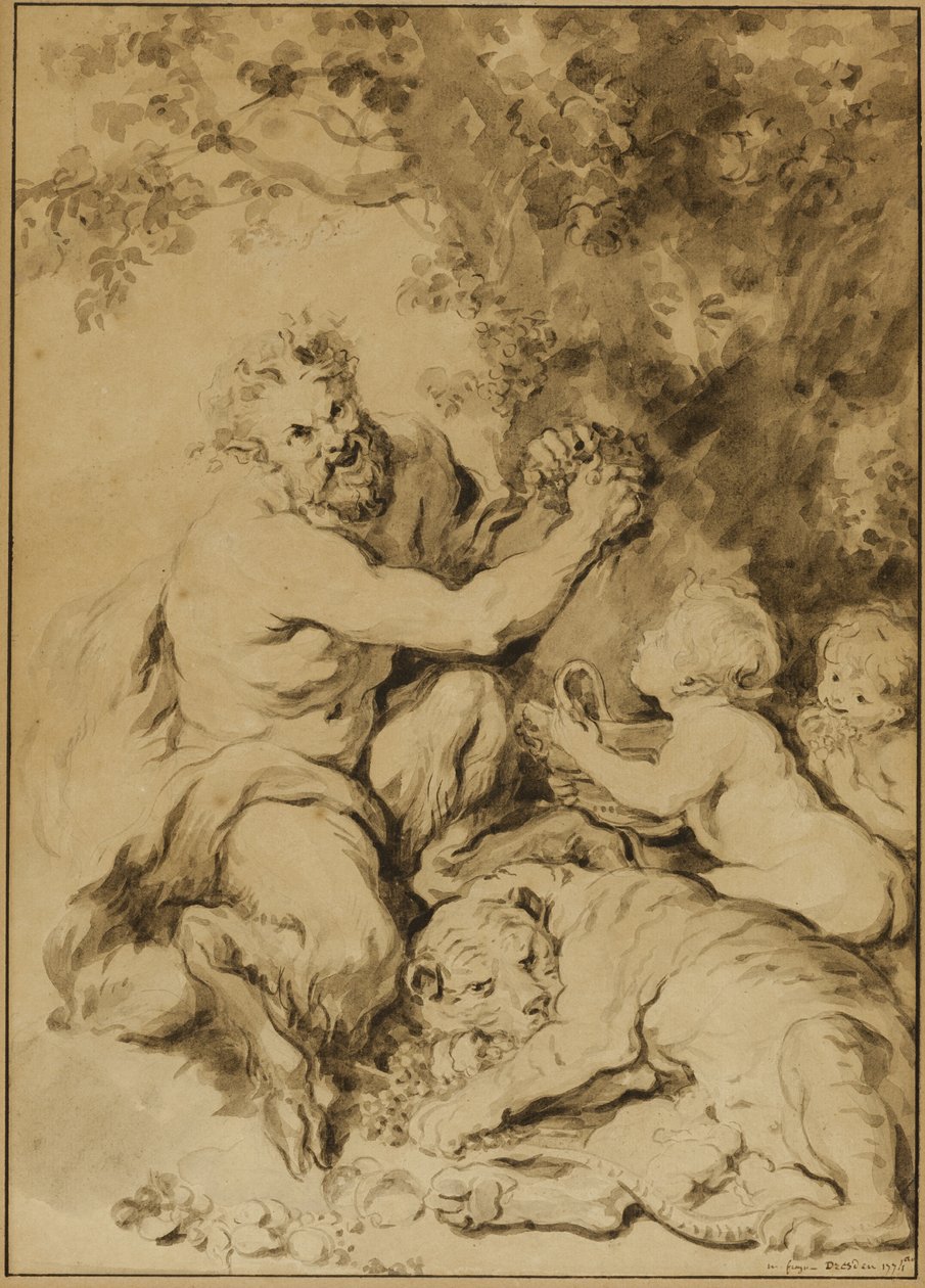 Sátiro Exprimiendo Uvas Junto a un Tigre de Jean Honore Fragonard